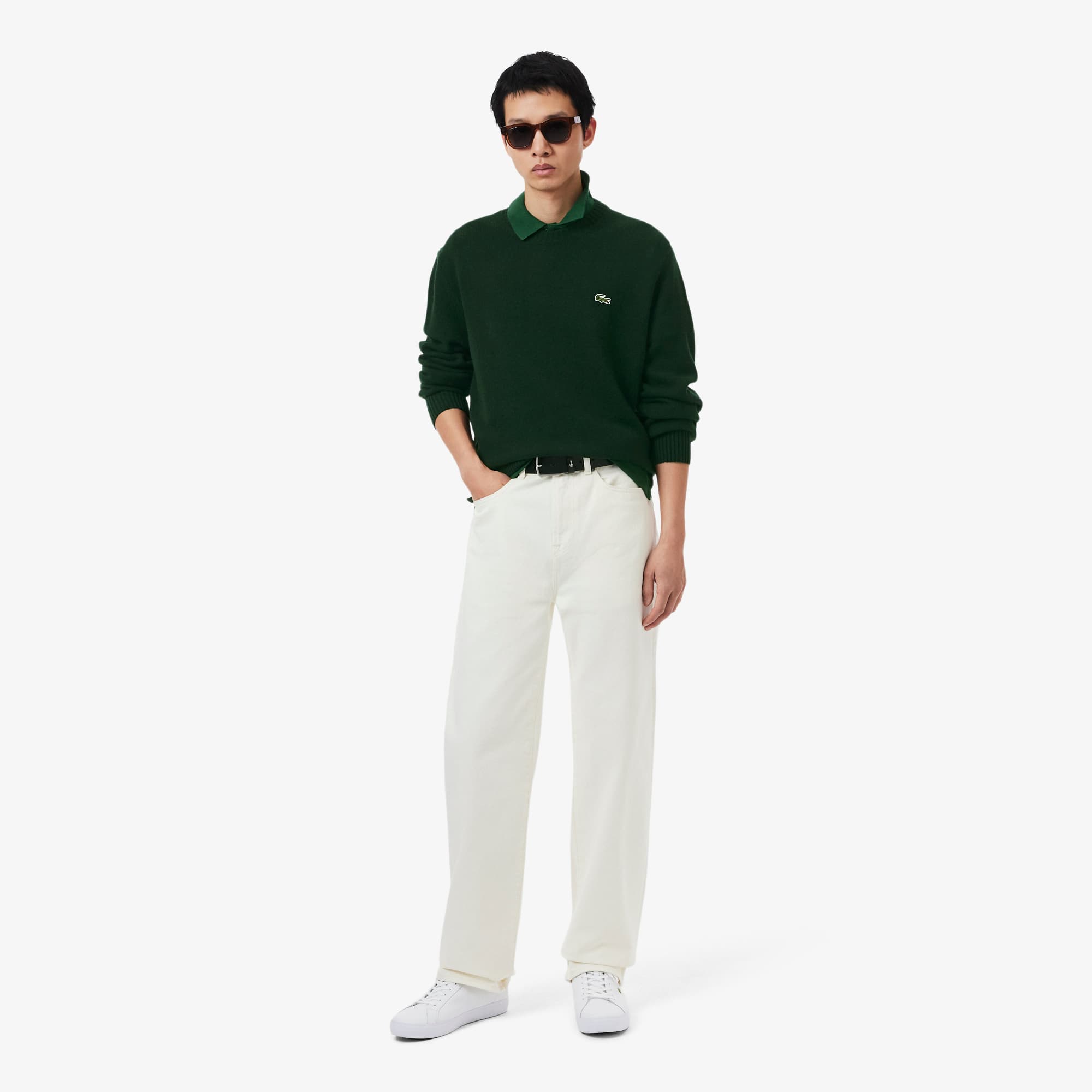 Men's Wool Crew Neck Sweater - Forest green