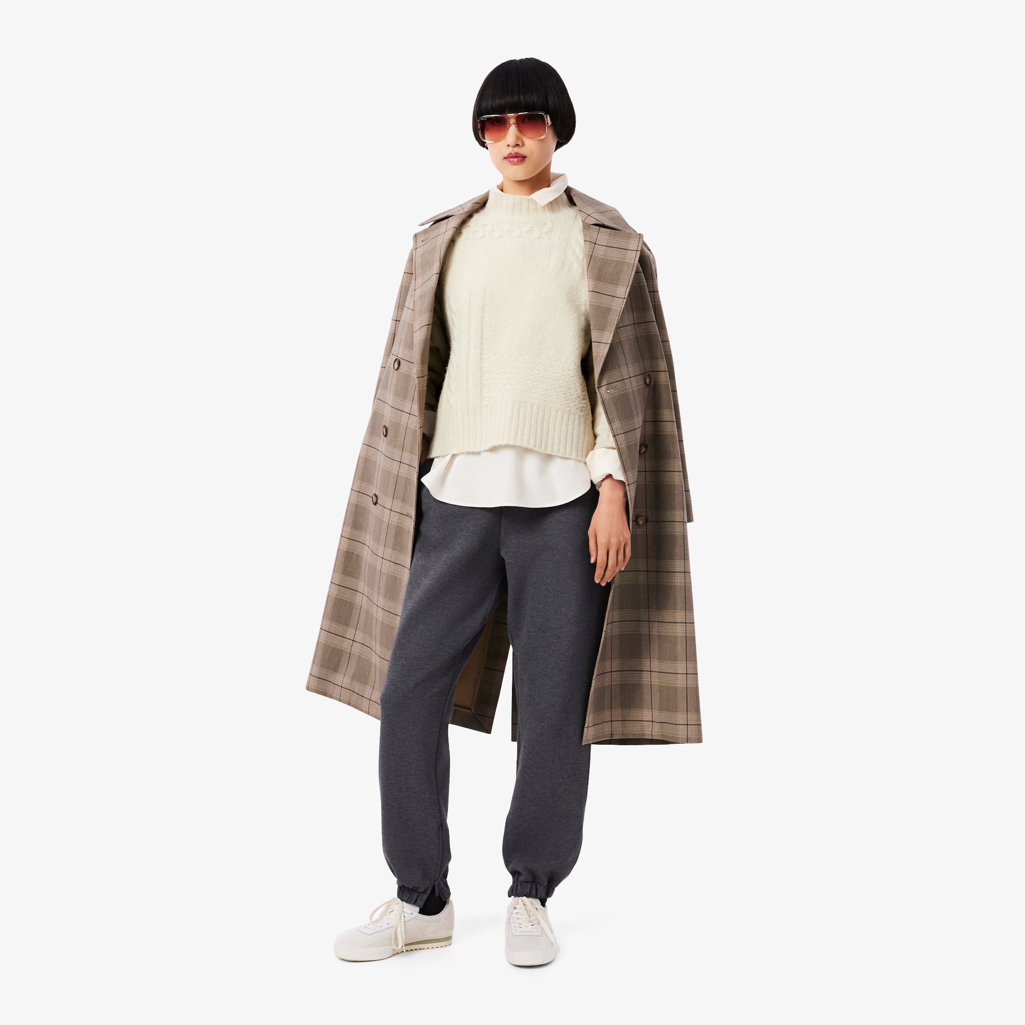 Women's Patchwork Effect High-Neck Wool Sweater - Cream