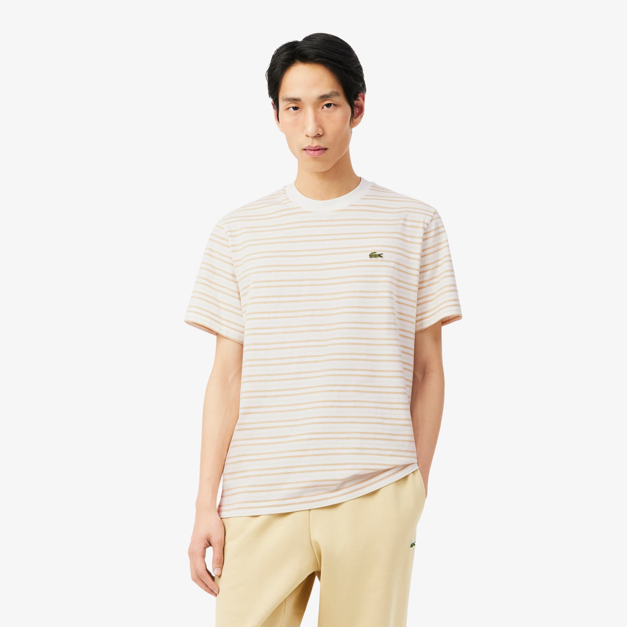 Striped Cotton T-Shirt - Beige / Blanc