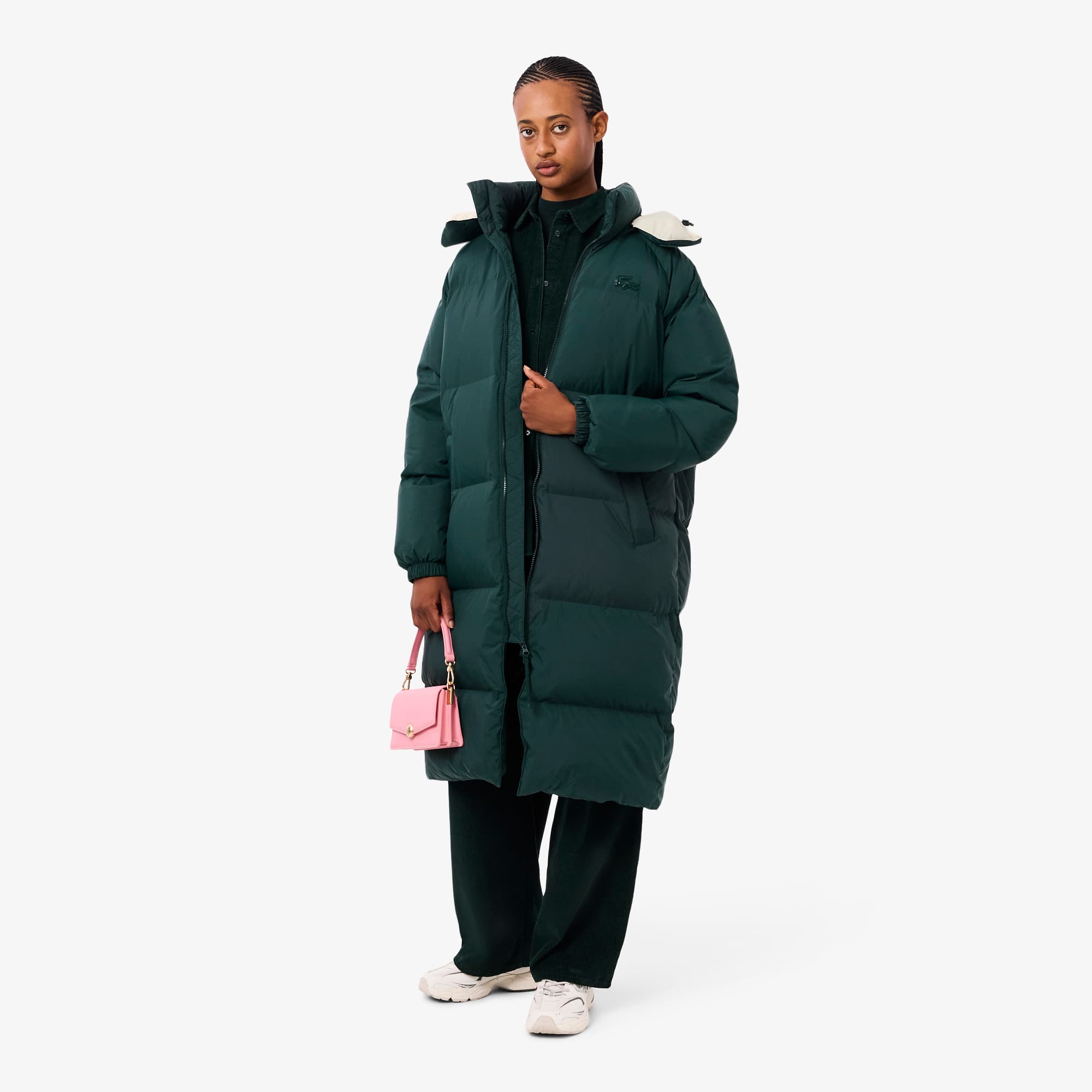 Women's Long Oversized Down Jacket - Green / White