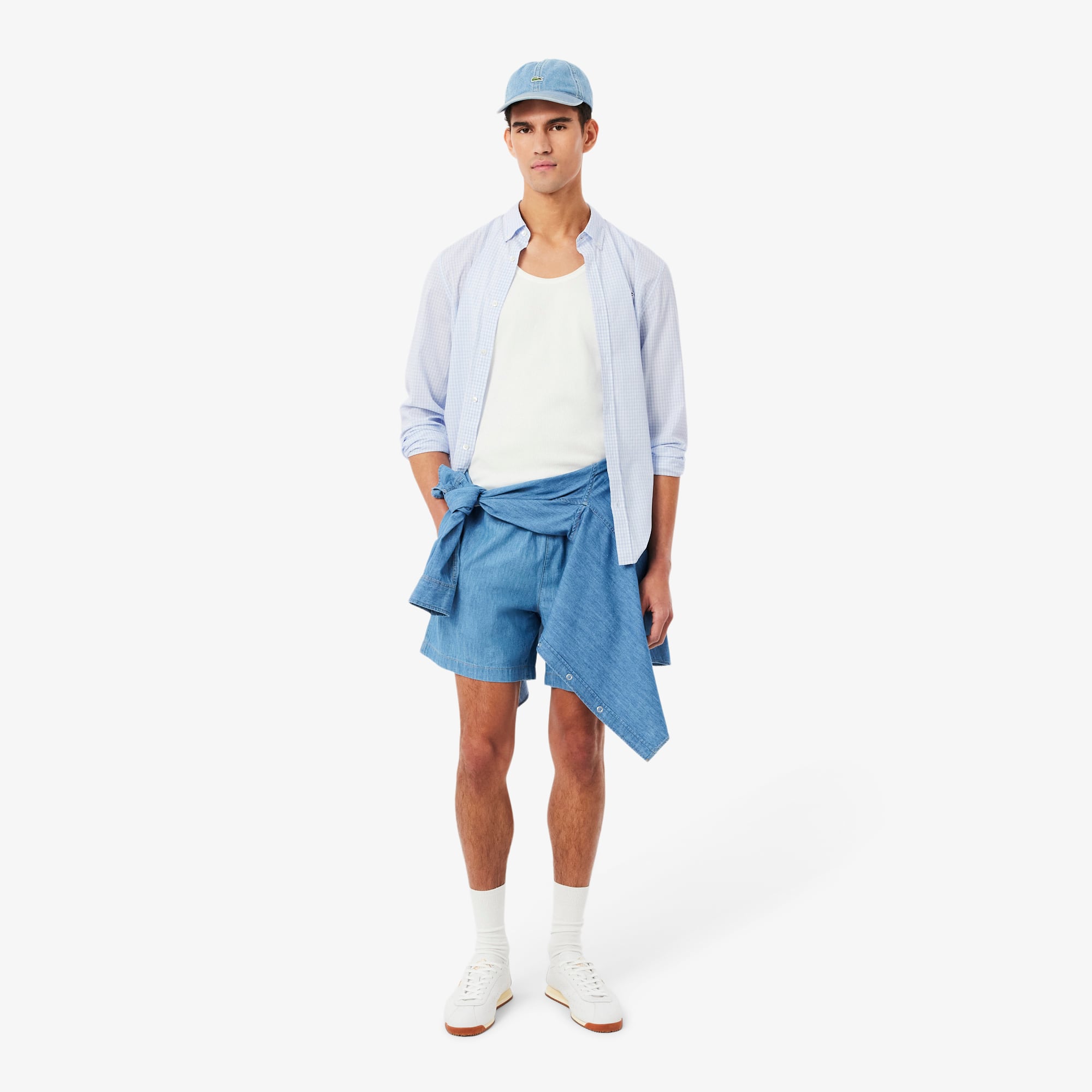 Regular Fit Plaid Poplin Shirt - White / Light Blue