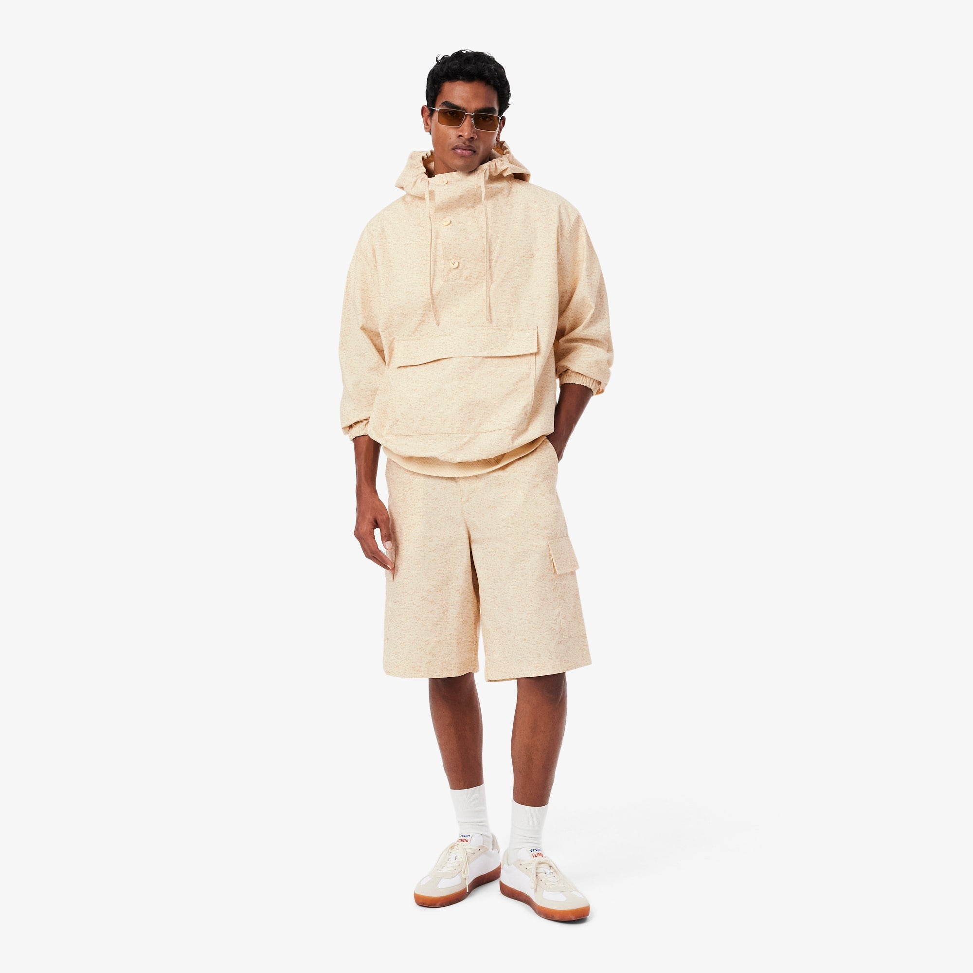 Straight Fit Printed Bermuda Cargo Shorts - Beige