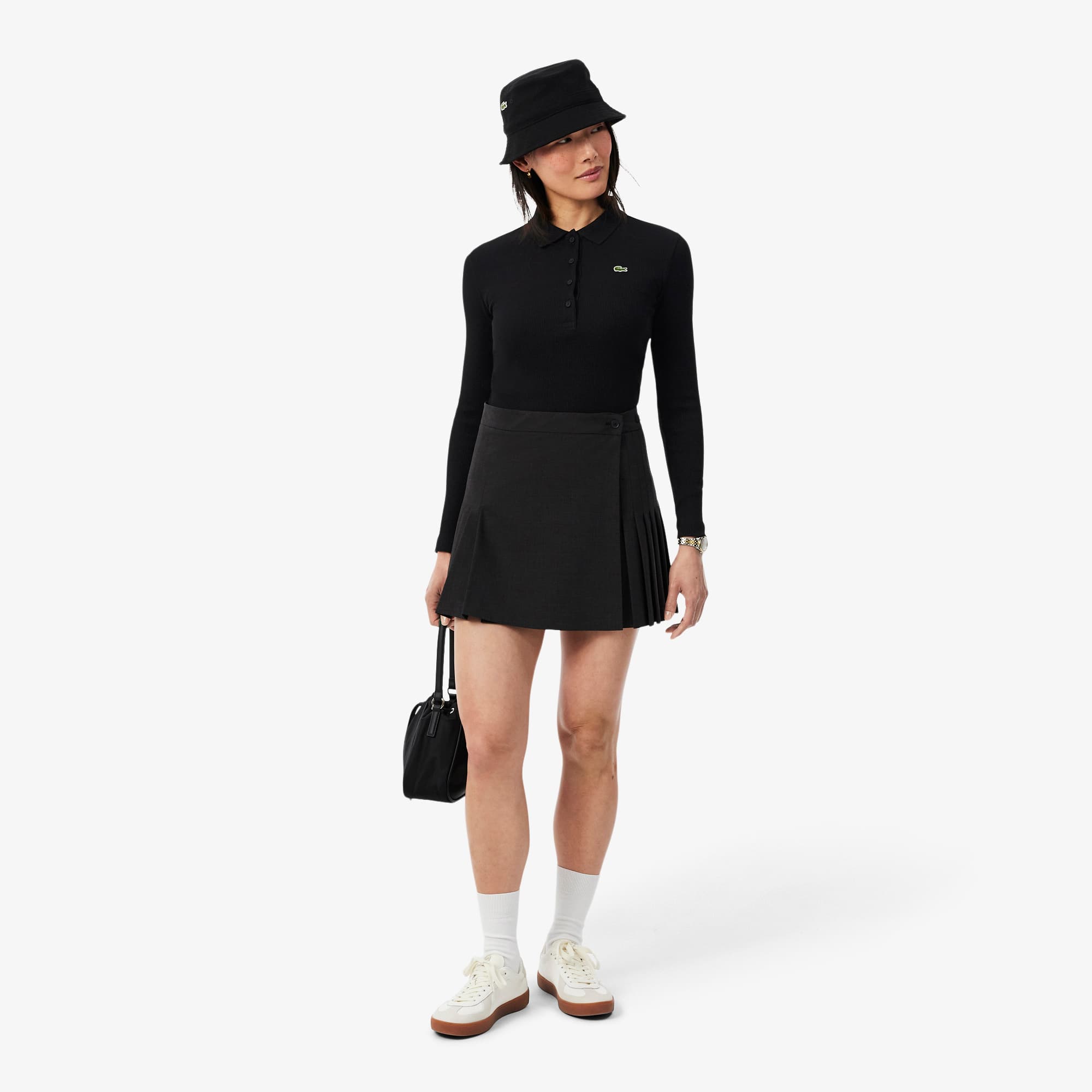 Women's Slim Fit L.12.D Ribbed Cotton Polo - Black