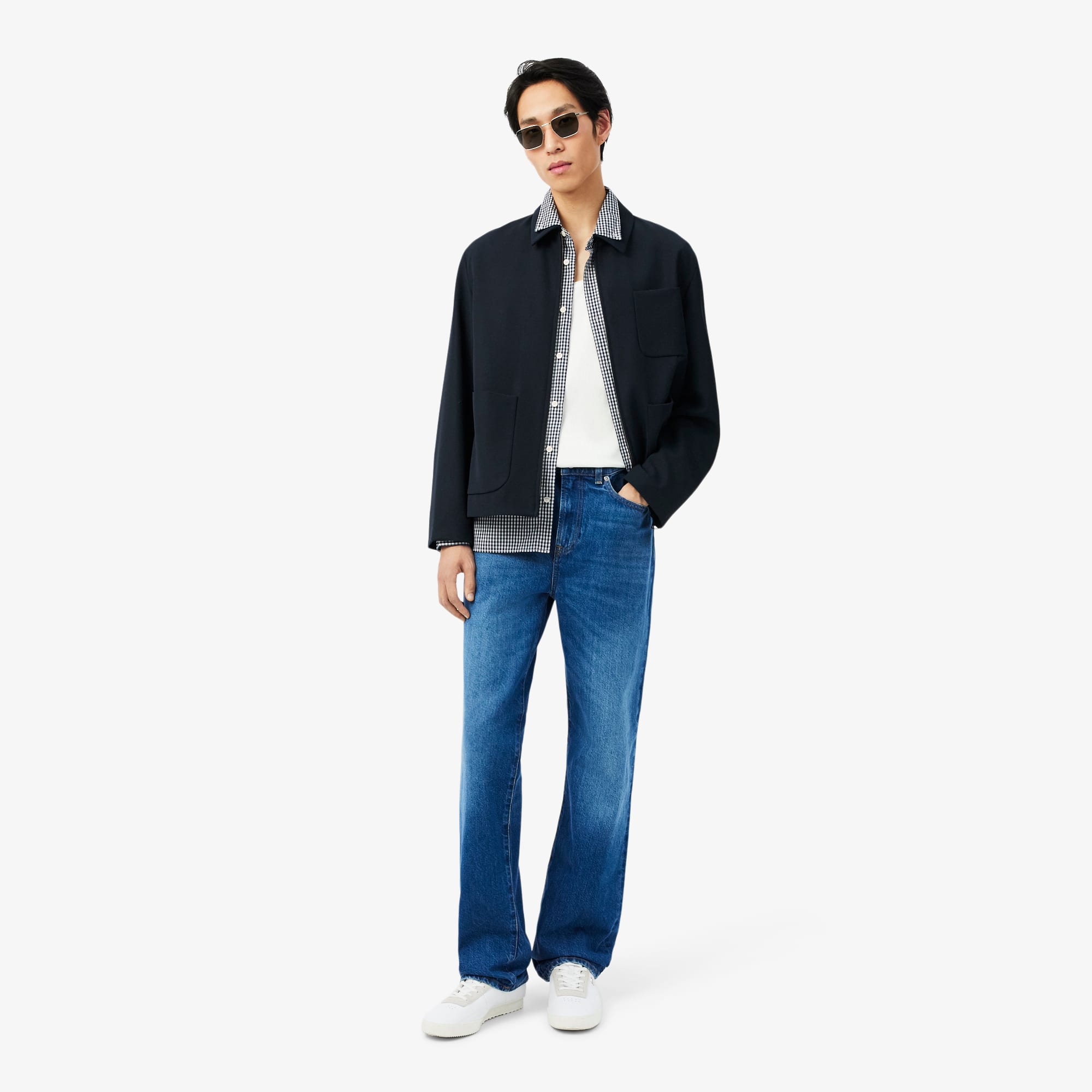Regular Fit Plaid Poplin Shirt - White / Navy Blue
