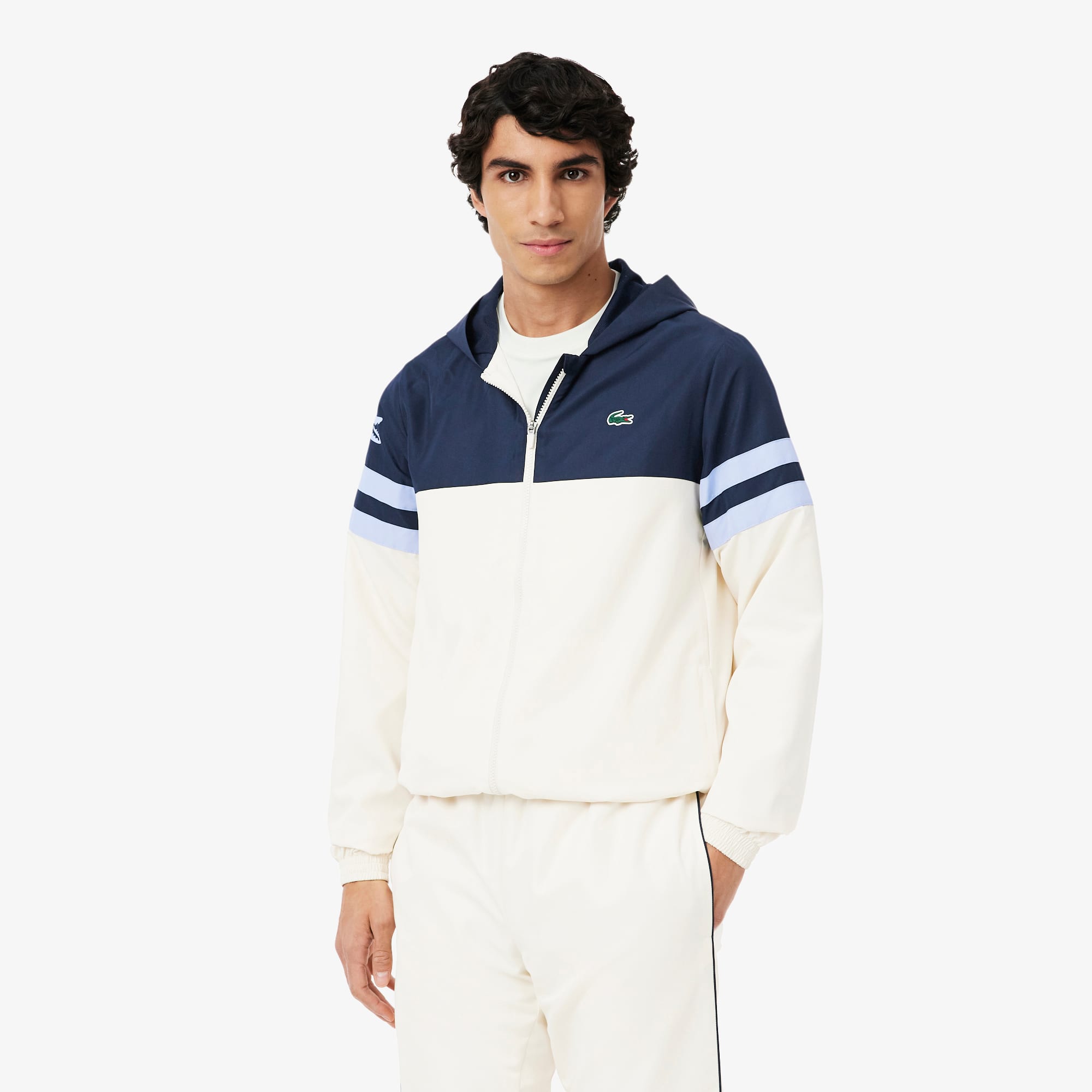 Men's Tennis Water-Repellent Hooded Jacket - White / Purple / Navy Blue