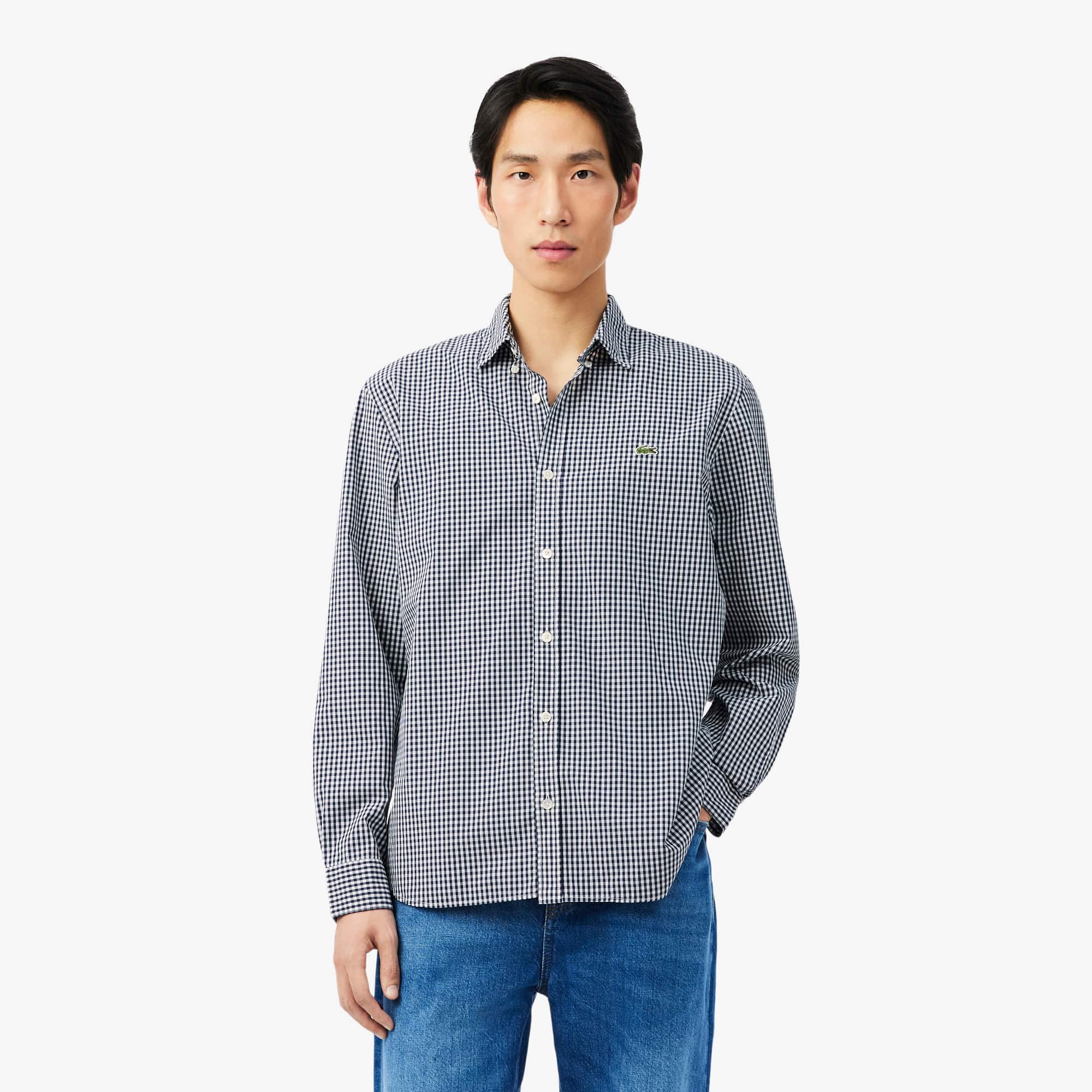 Regular Fit Plaid Poplin Shirt - White / Navy Blue
