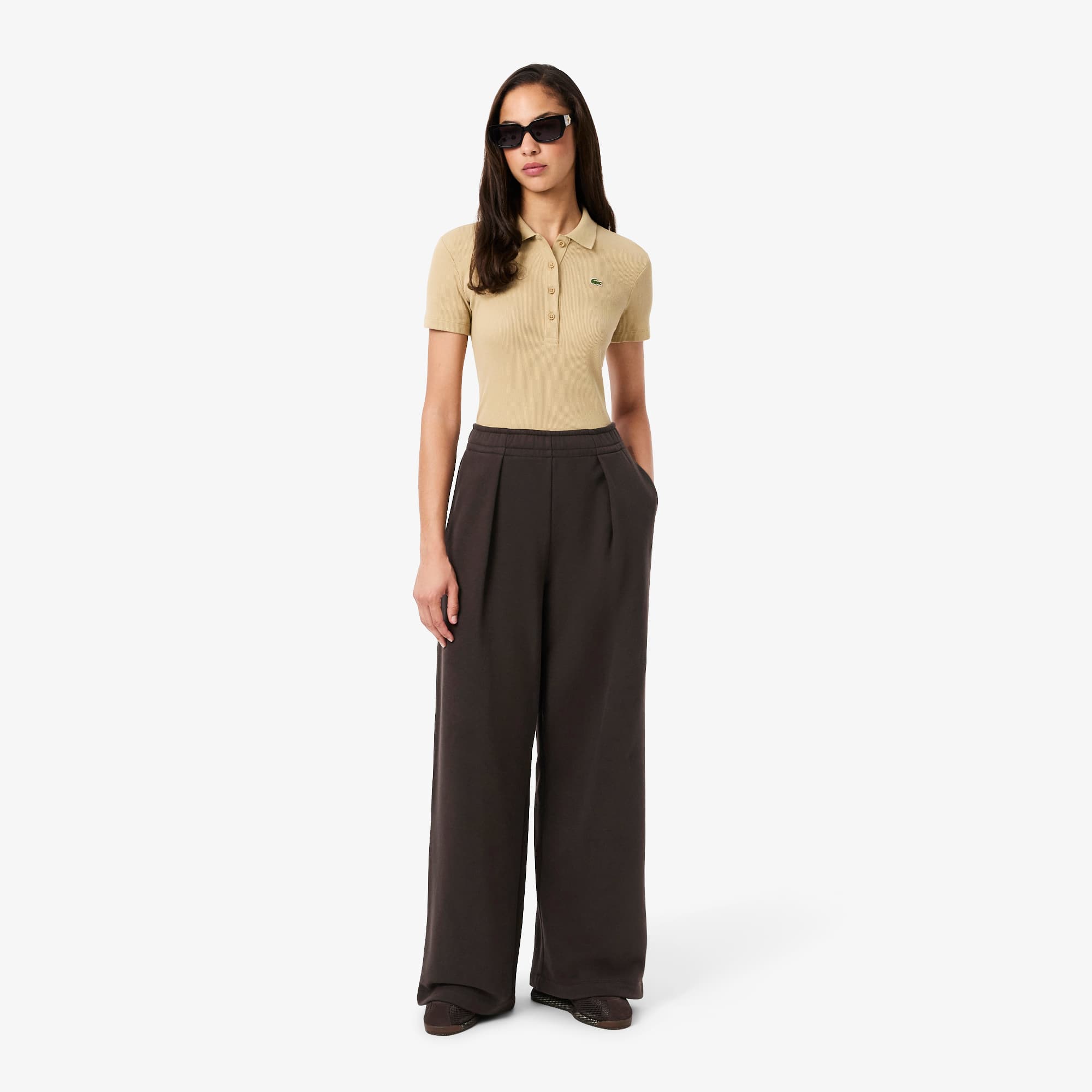 Women's Wide Leg Fleece Sweatpants - Brown