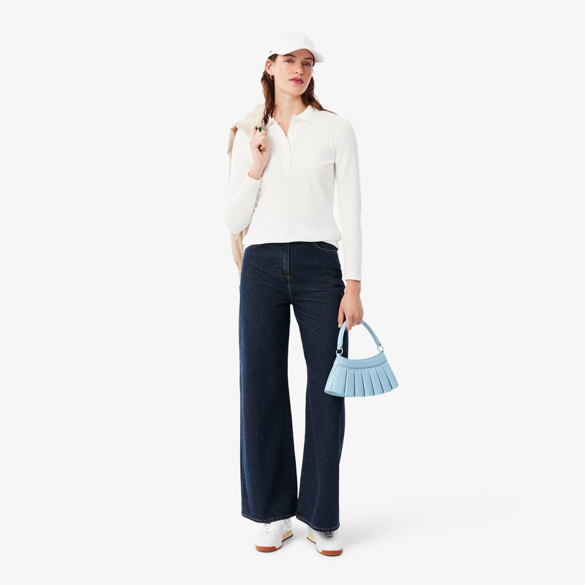 Women's Slim Fit L.12.D Stretch Mini Piqué Polo - White