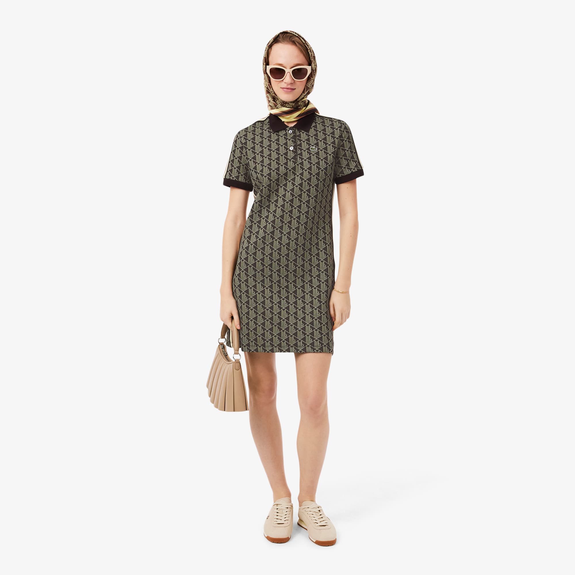 Women's Slim Fit Monogram Polo Dress - Marron / Jaune