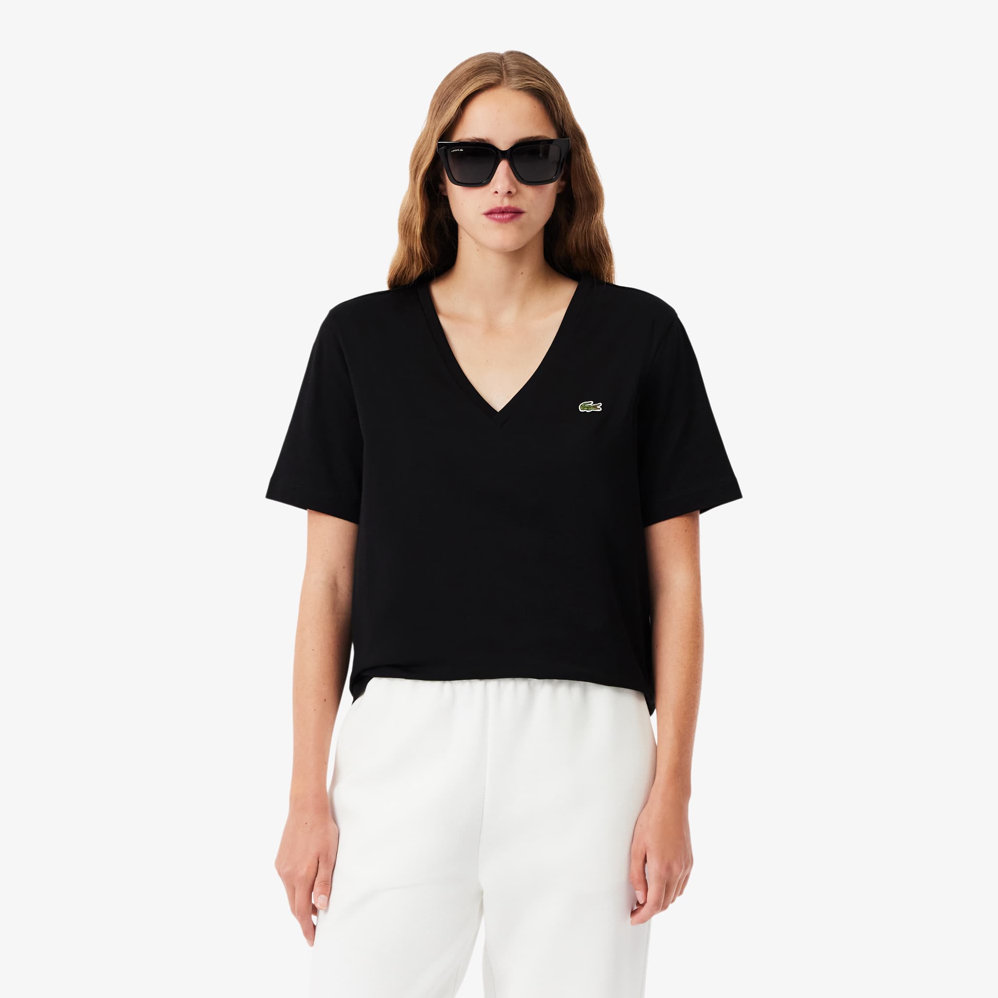 Women's Relaxed Fit Soft Cotton V-Neck T-Shirt - Black