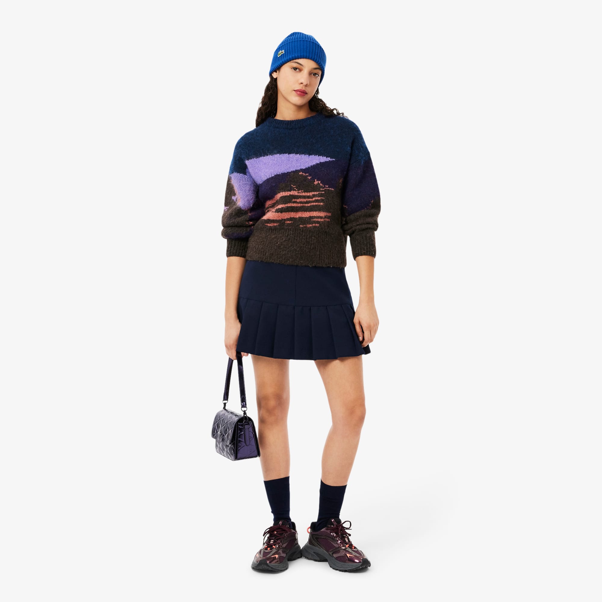 Women's Landscape Wool Sweater - Blue / Brown / Purple / Light Pink