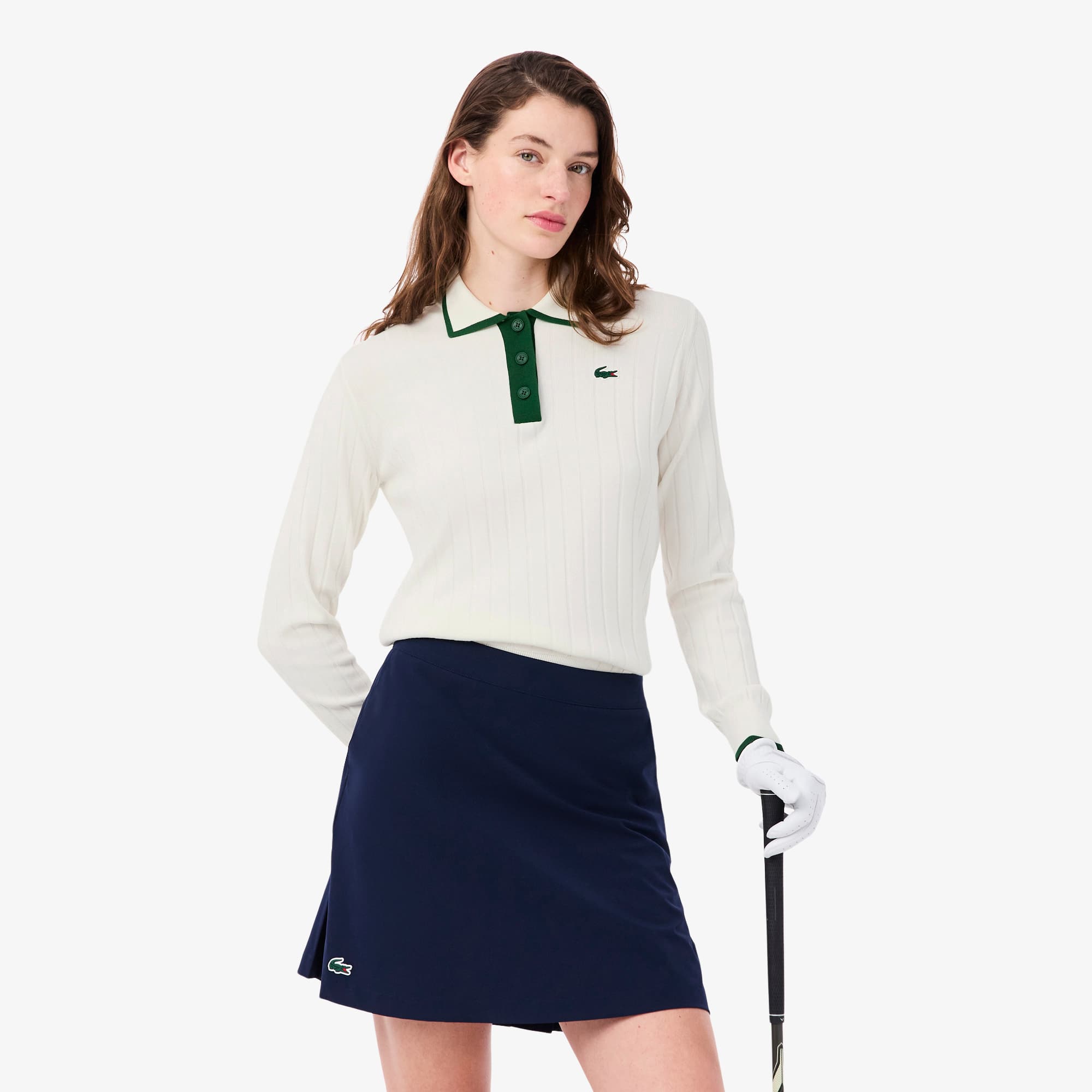 Women's Polo Collar Stretch Golf Sweater - White / Green