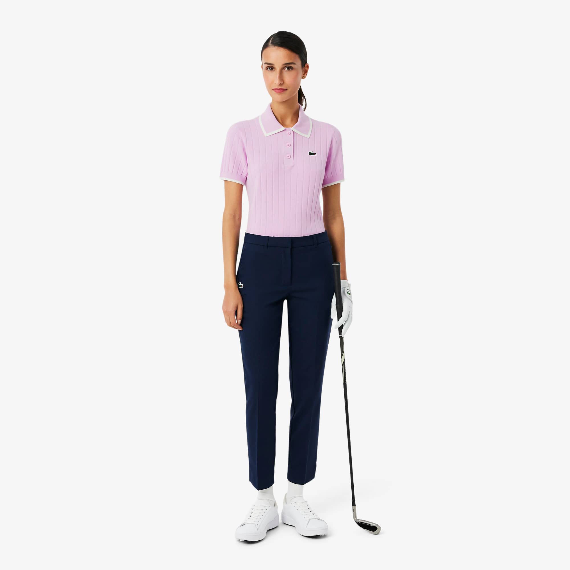 Women's Short Sleeve Polo Collar Golf Sweater - Rose / Blanc