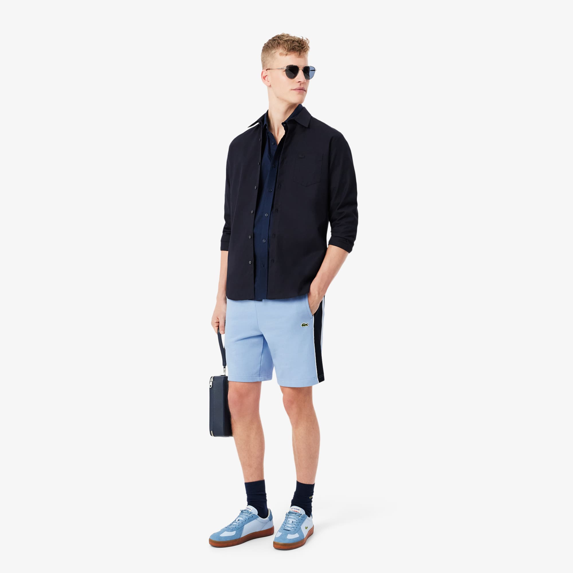 Regular Fit Colorblock Fleece Shorts - Bleu Clair / Noir