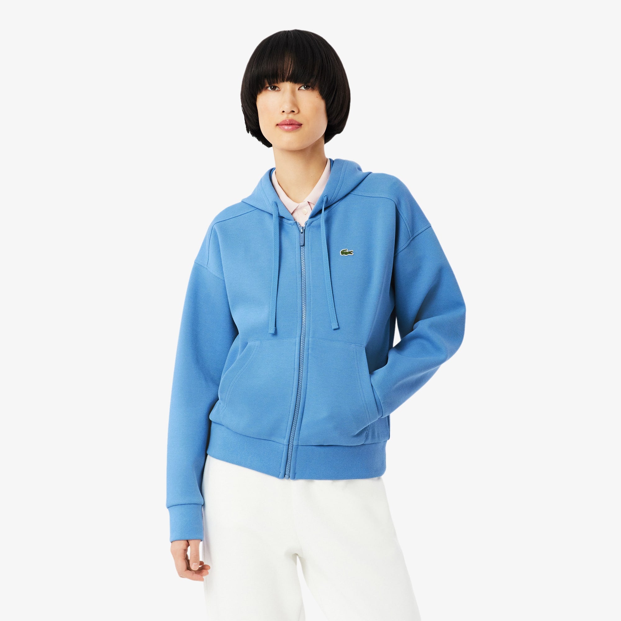 Women's Zip-Up Piqué Hoodie - Blue