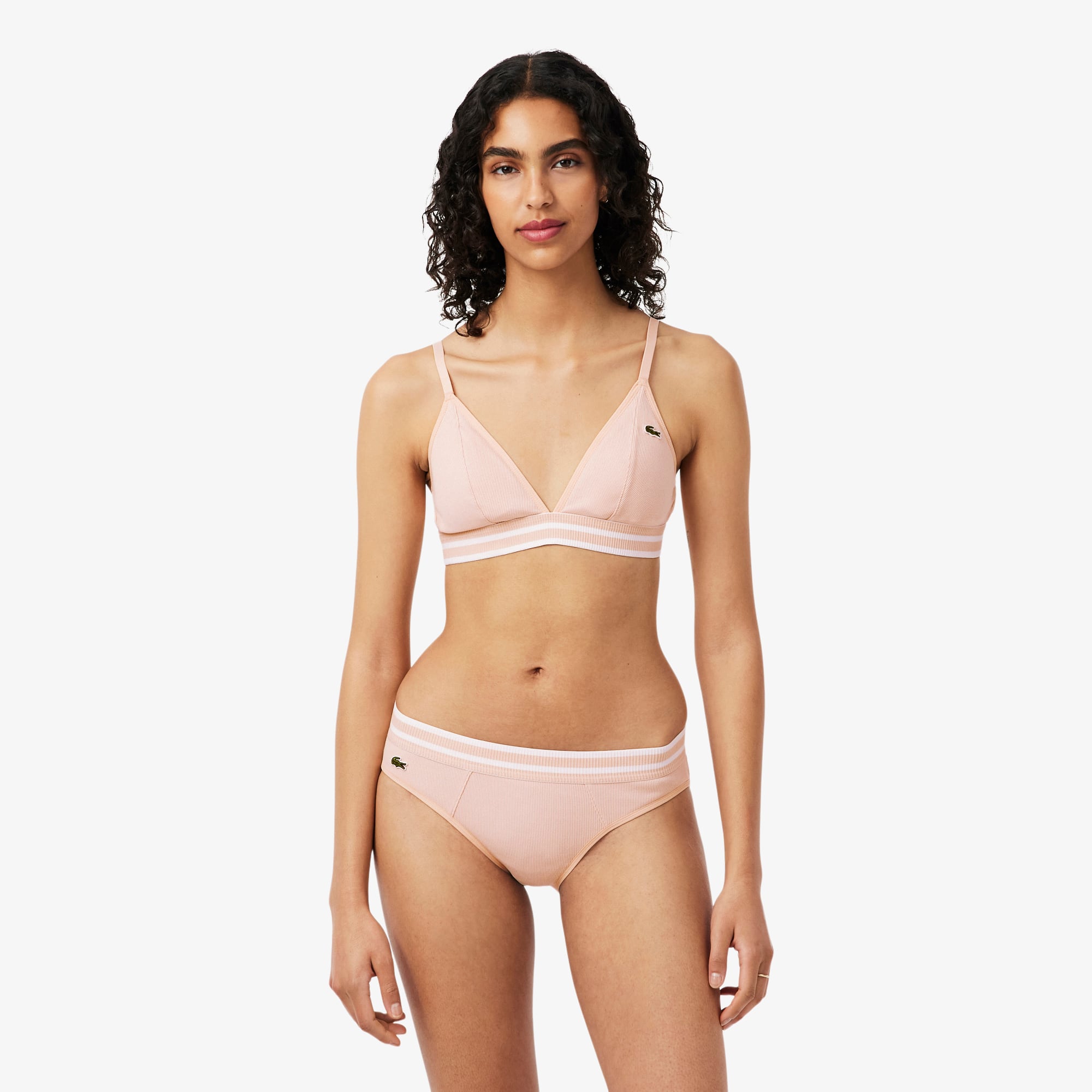 Ribbed Cotton Triangle Bralette - Rose