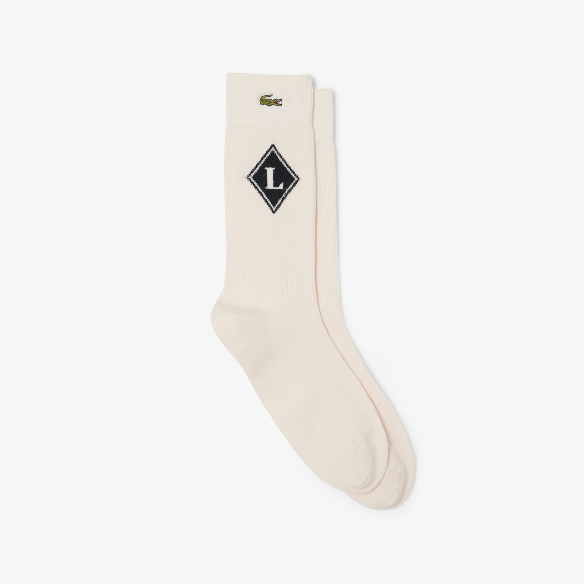 Jacquard Ribbed Socks - Beige / Noir