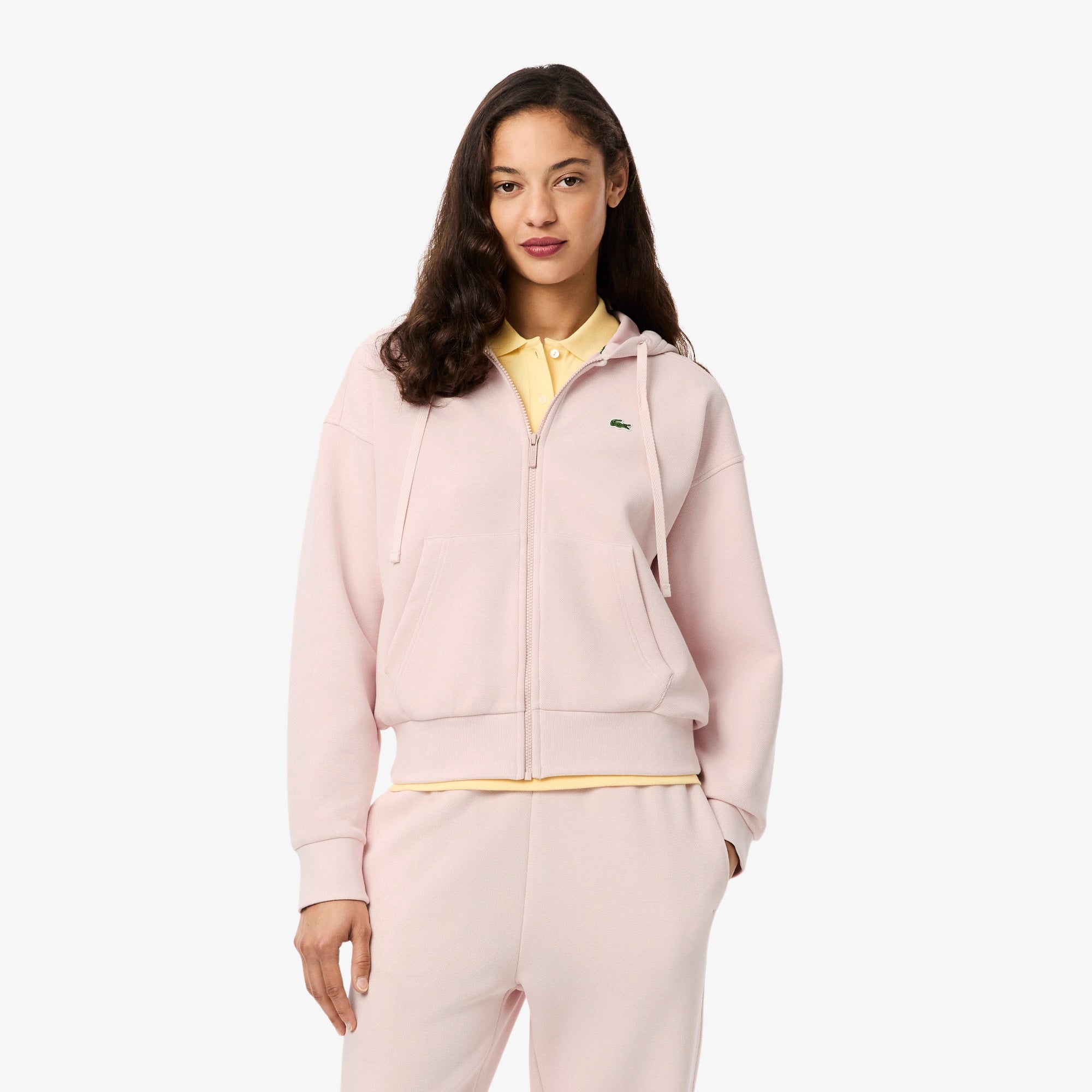 Women's Zip-Up Piqué Hoodie - Light Pink
