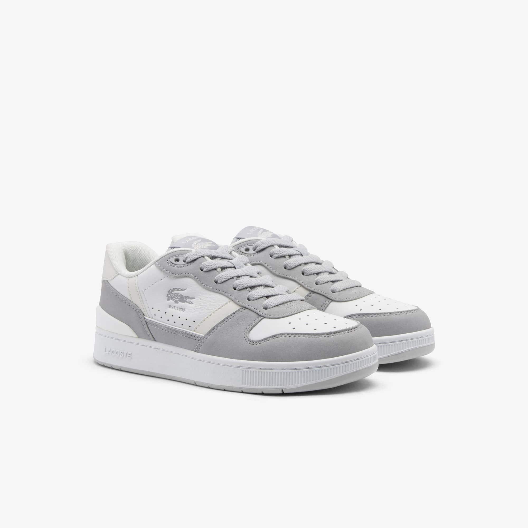Women's T-Clip Set Leather Sneakers - White/Grey