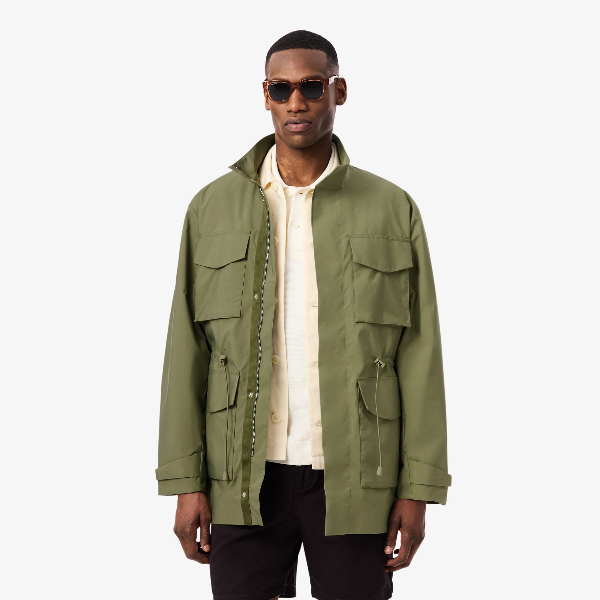 Mid-Length Water-Repellent Windbreaker Jacket - Khaki Green