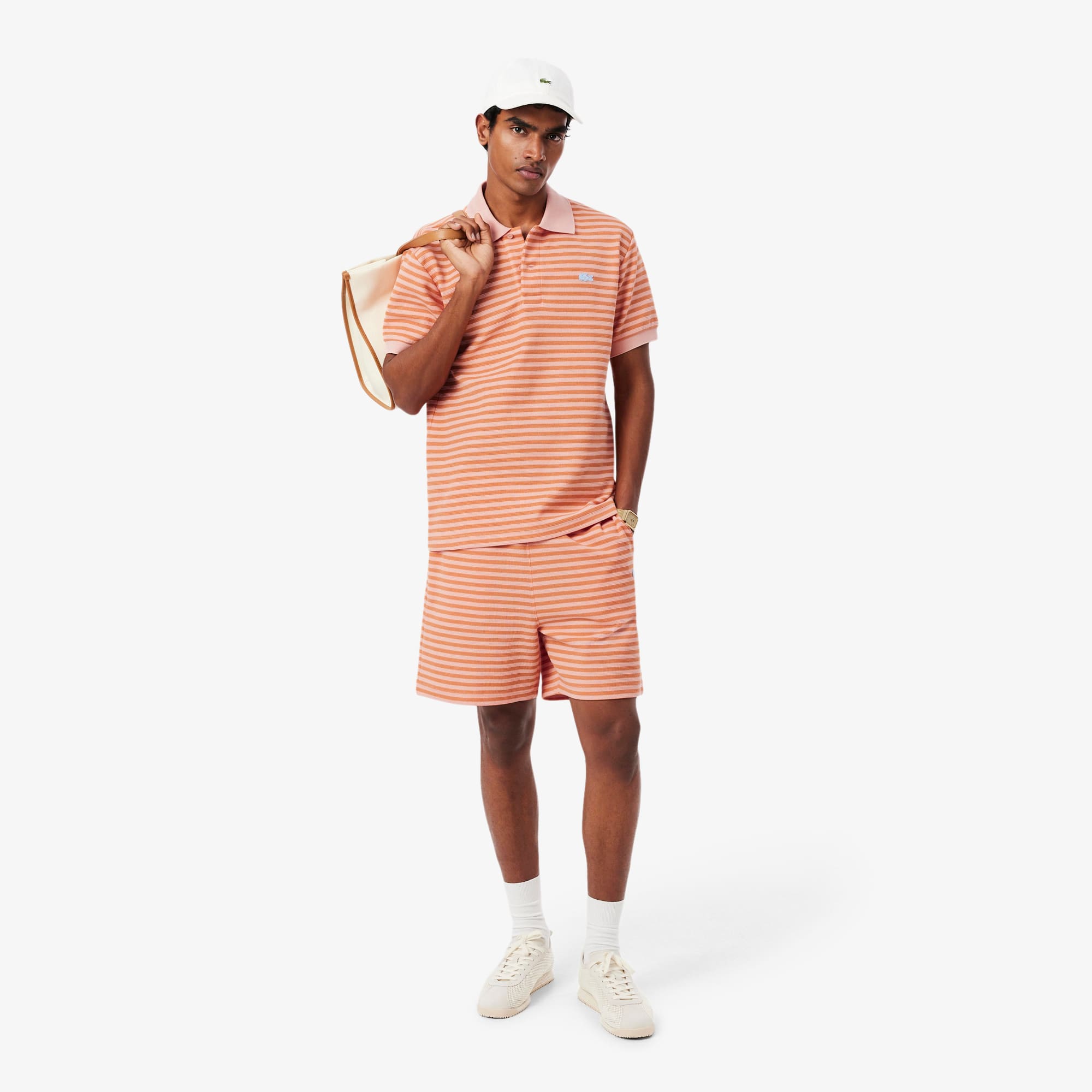 Regular Fit Striped Cotton Shorts - Rose / Orange