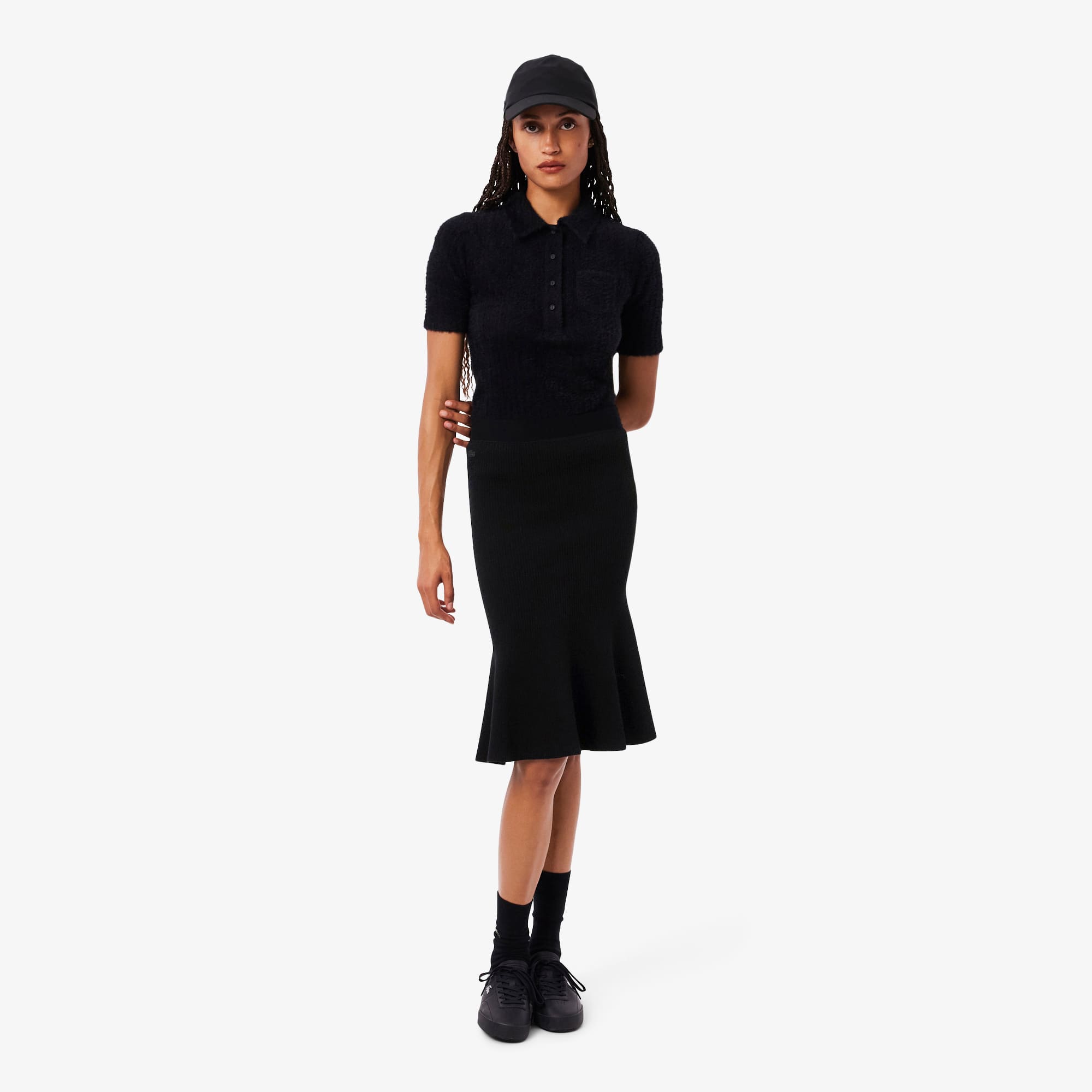 Women's 3D Ribbed Midi Skirt - Black
