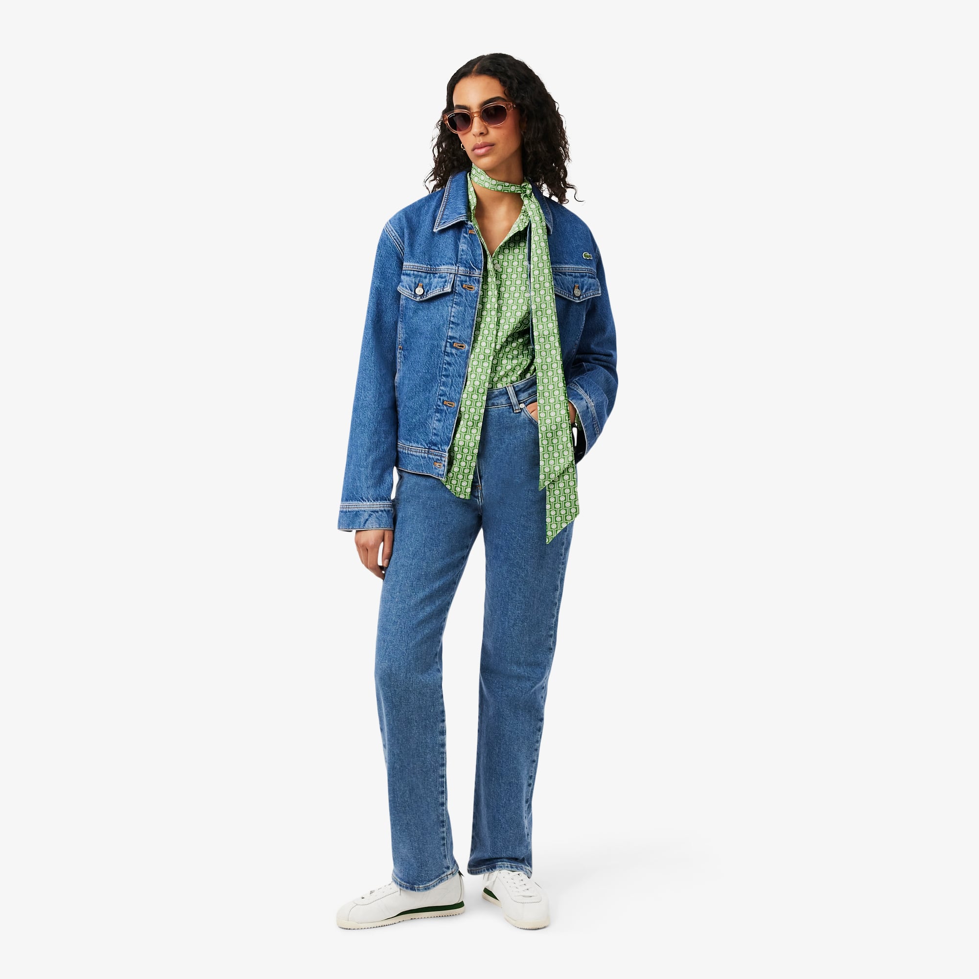 Regular Fit Removable Tie Collar Shirt - Vert / Blanc