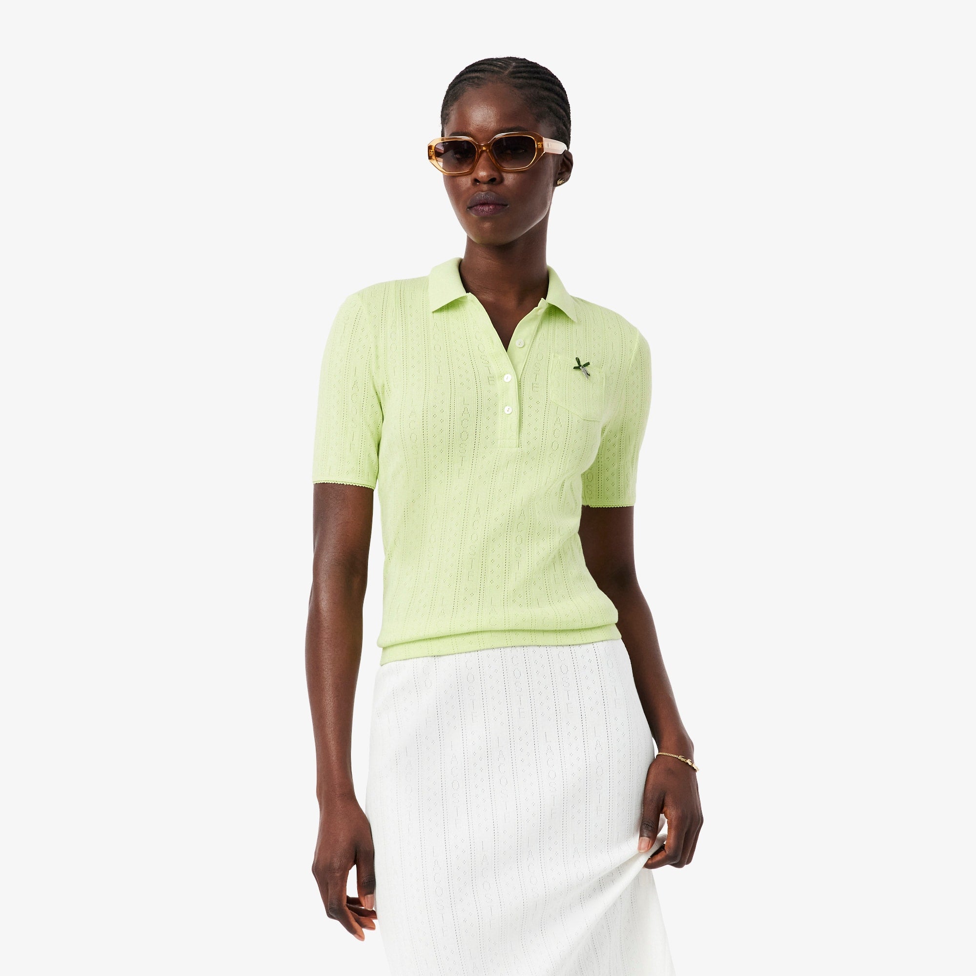 Women's Slim Fit Pointelle Branded L.12.D Polo - Green