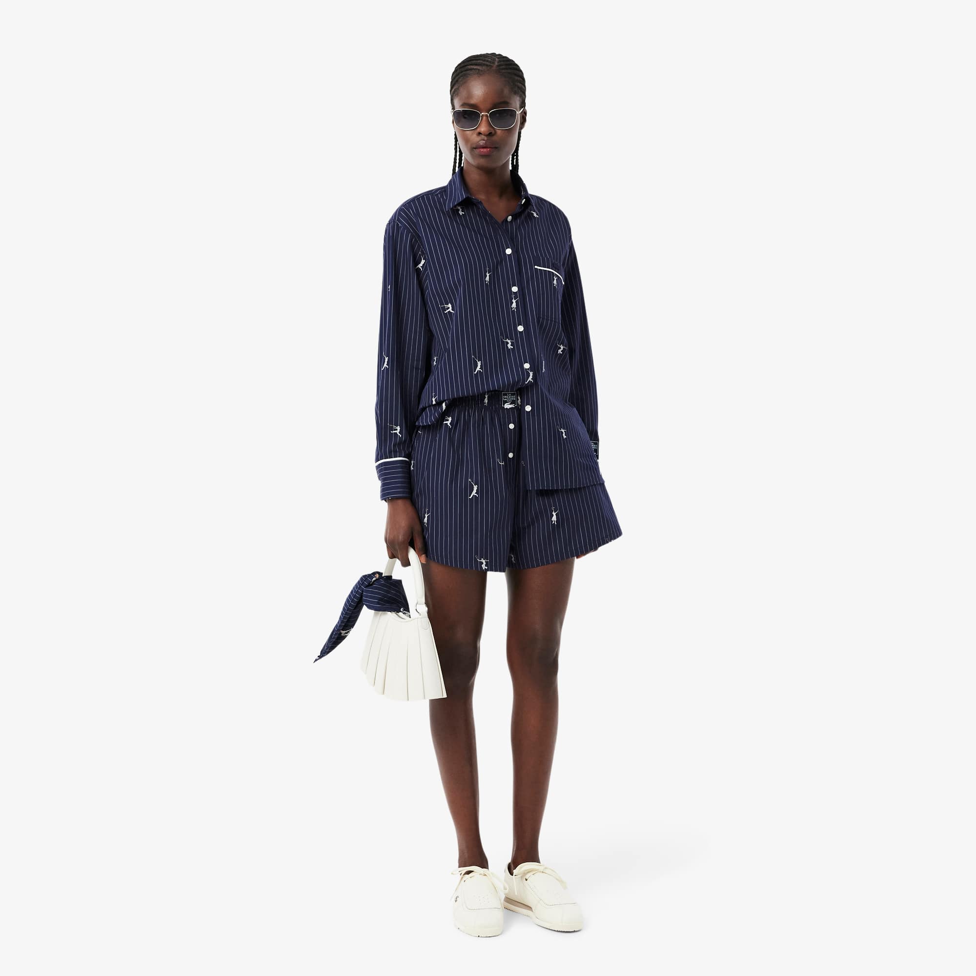 Oversized Shirt with Motifs - Navy Blue / White