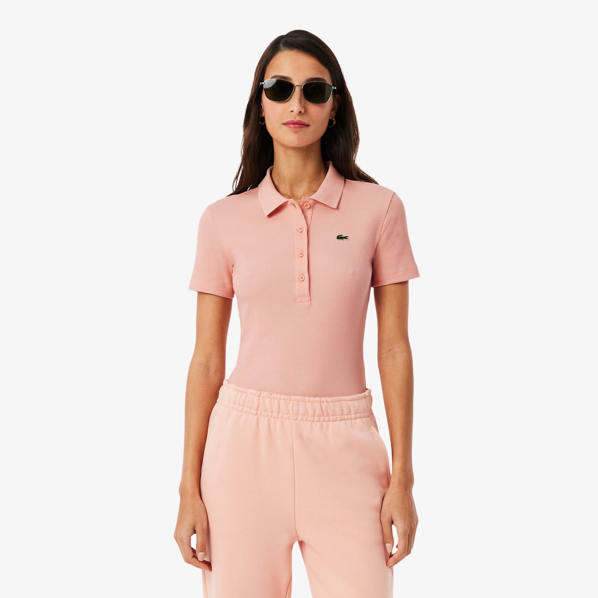 Women's Slim Fit L.12.D Ribbed Cotton Polo - Rose
