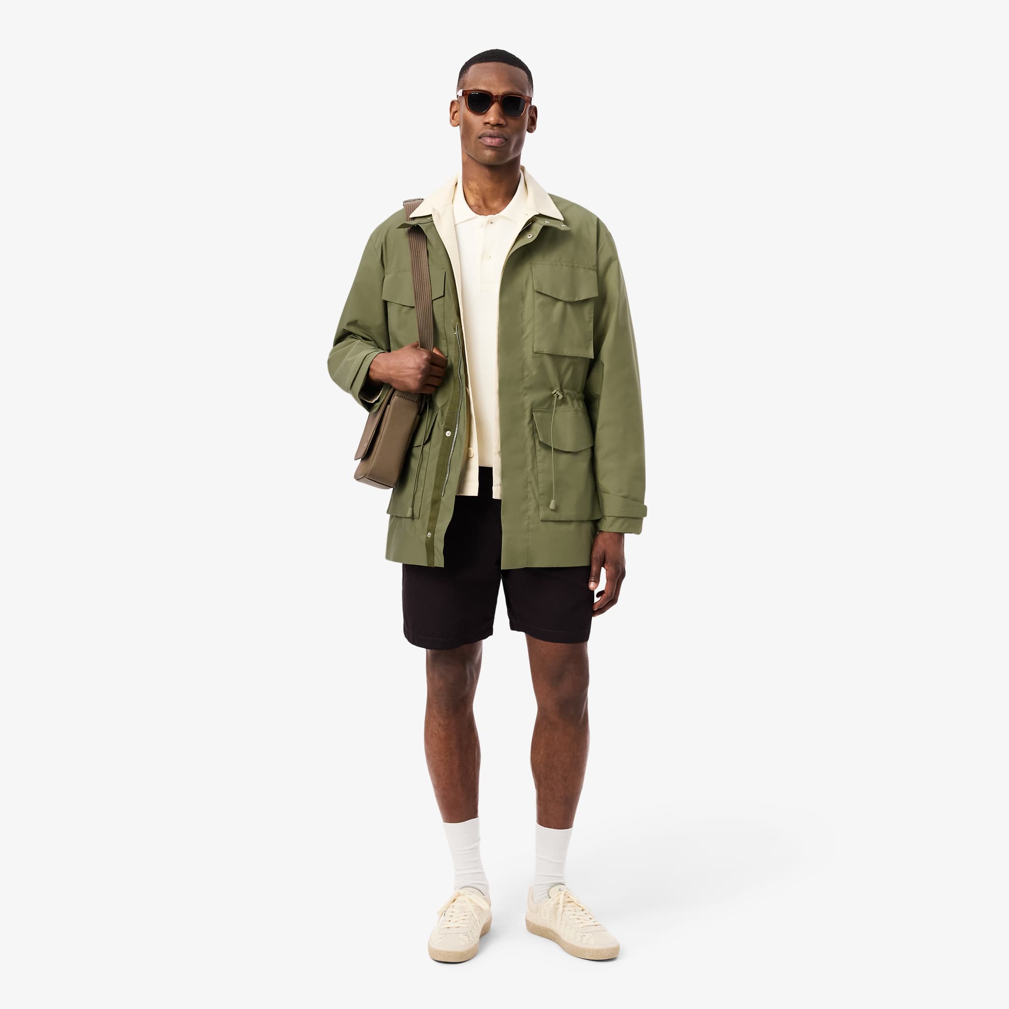 Mid-Length Water-Repellent Windbreaker Jacket - Khaki Green