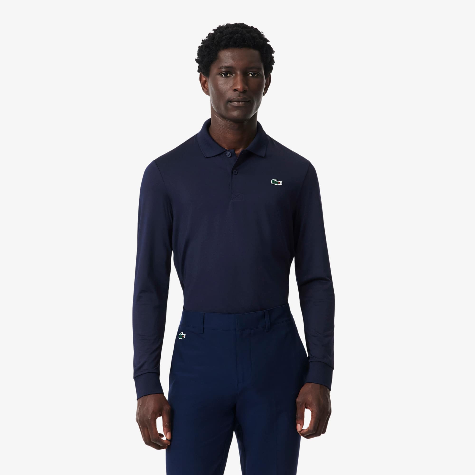 Regular Fit Ultra Dry Long Sleeved Golf Polo - Navy Blue