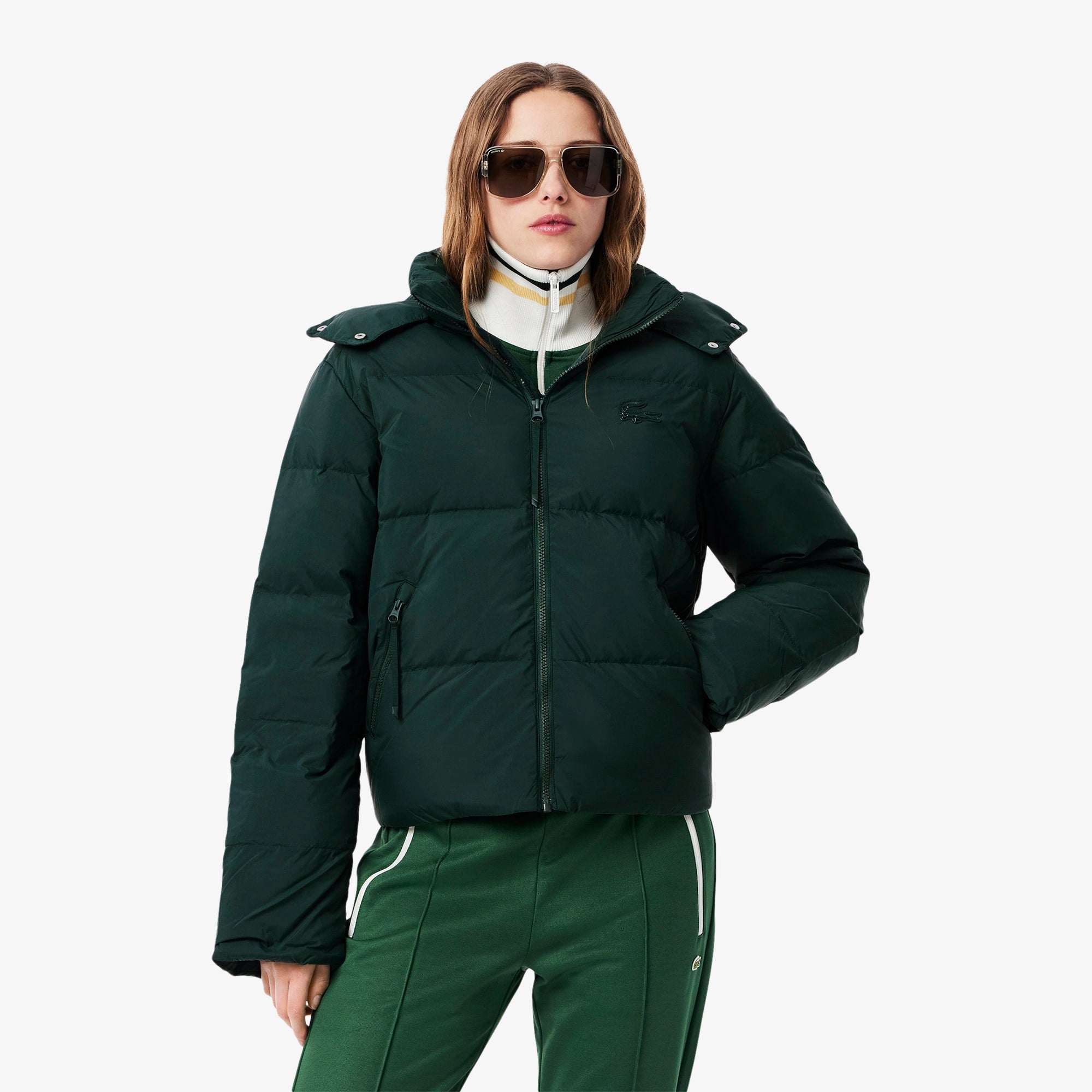 Women's Relaxed Fit Hooded Down Jacket - Forest green