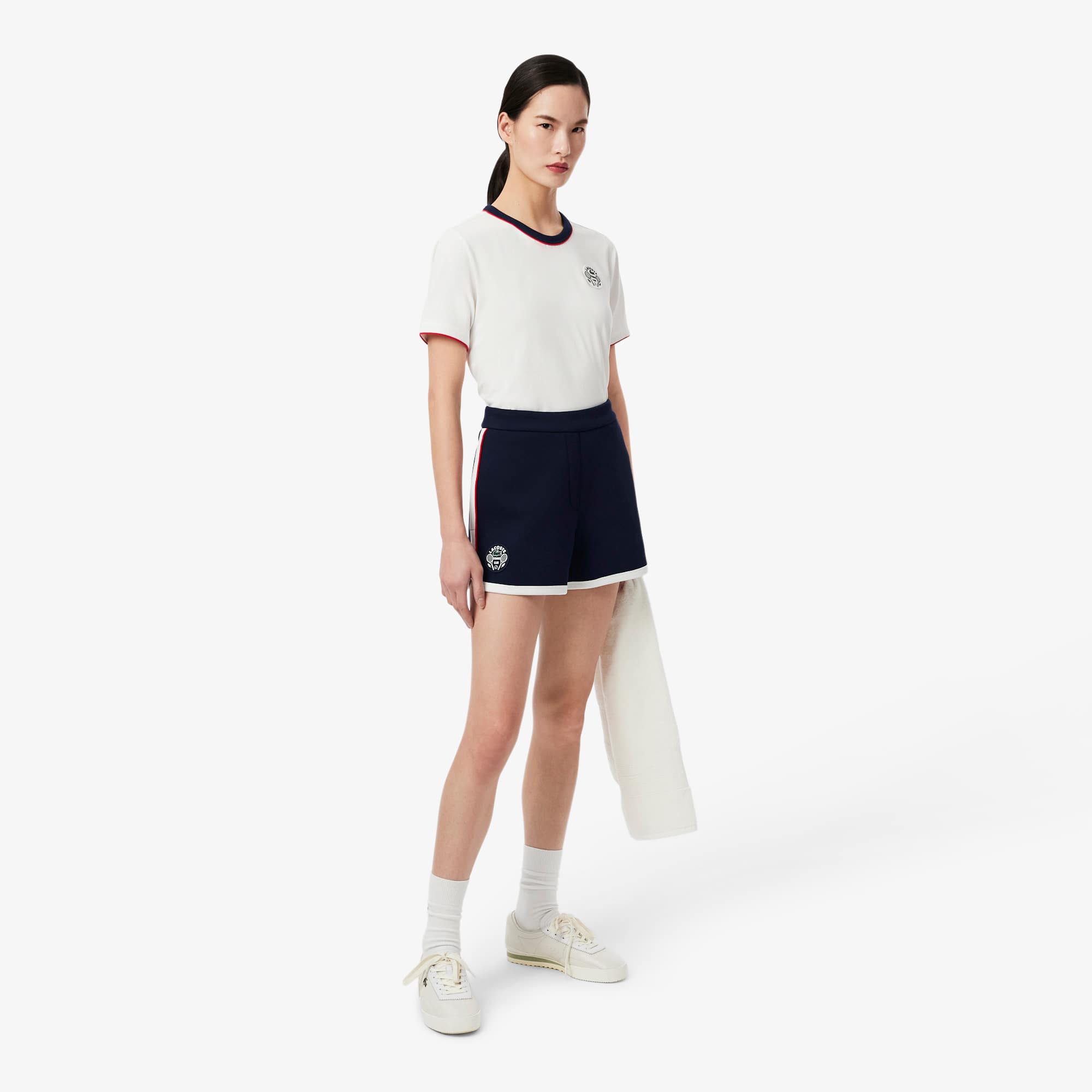 Women's Tennis Heritage Stretch Piqué Shorts - Navy Blue / White