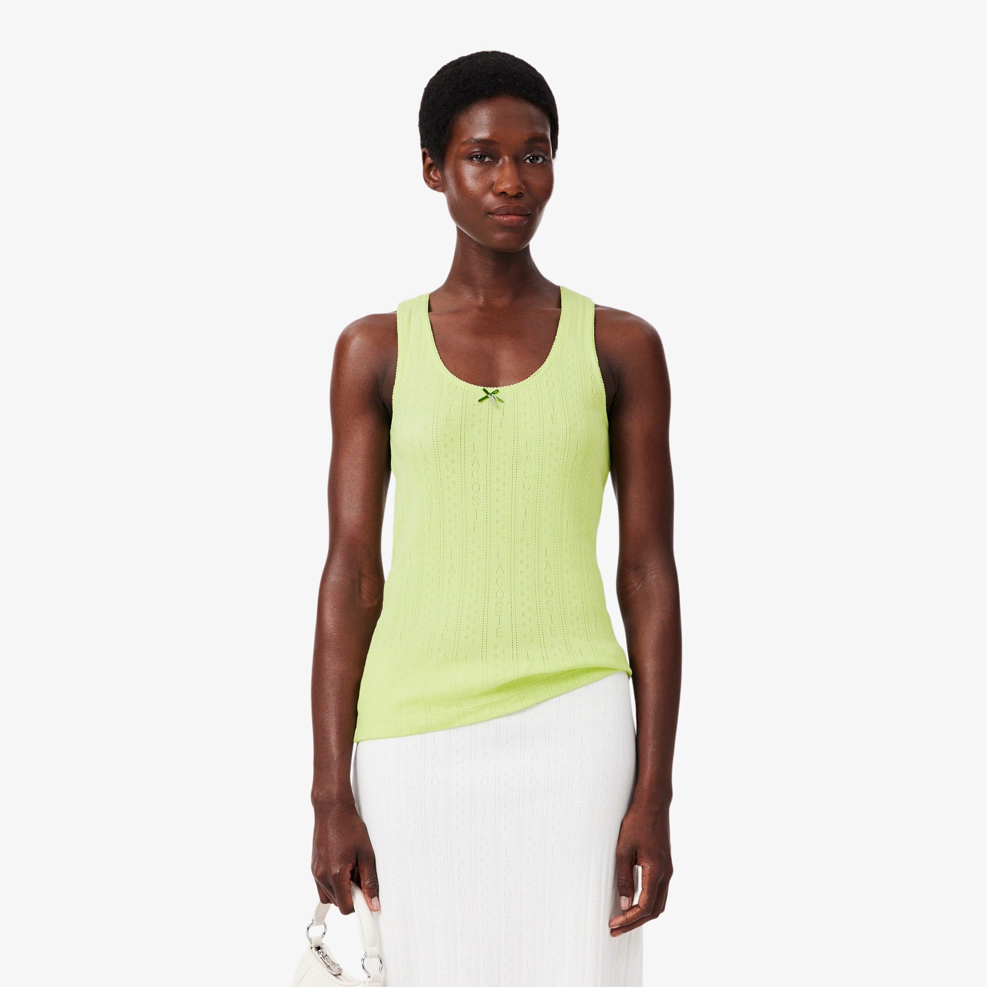 Women's Slim Fit Pointelle Knit Cotton Tank Top - Green