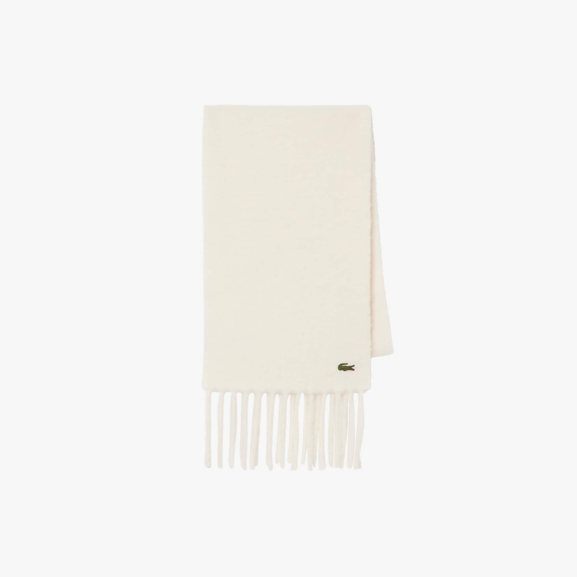 Unisex Fringed Alpaca Wool Scarf - Cream