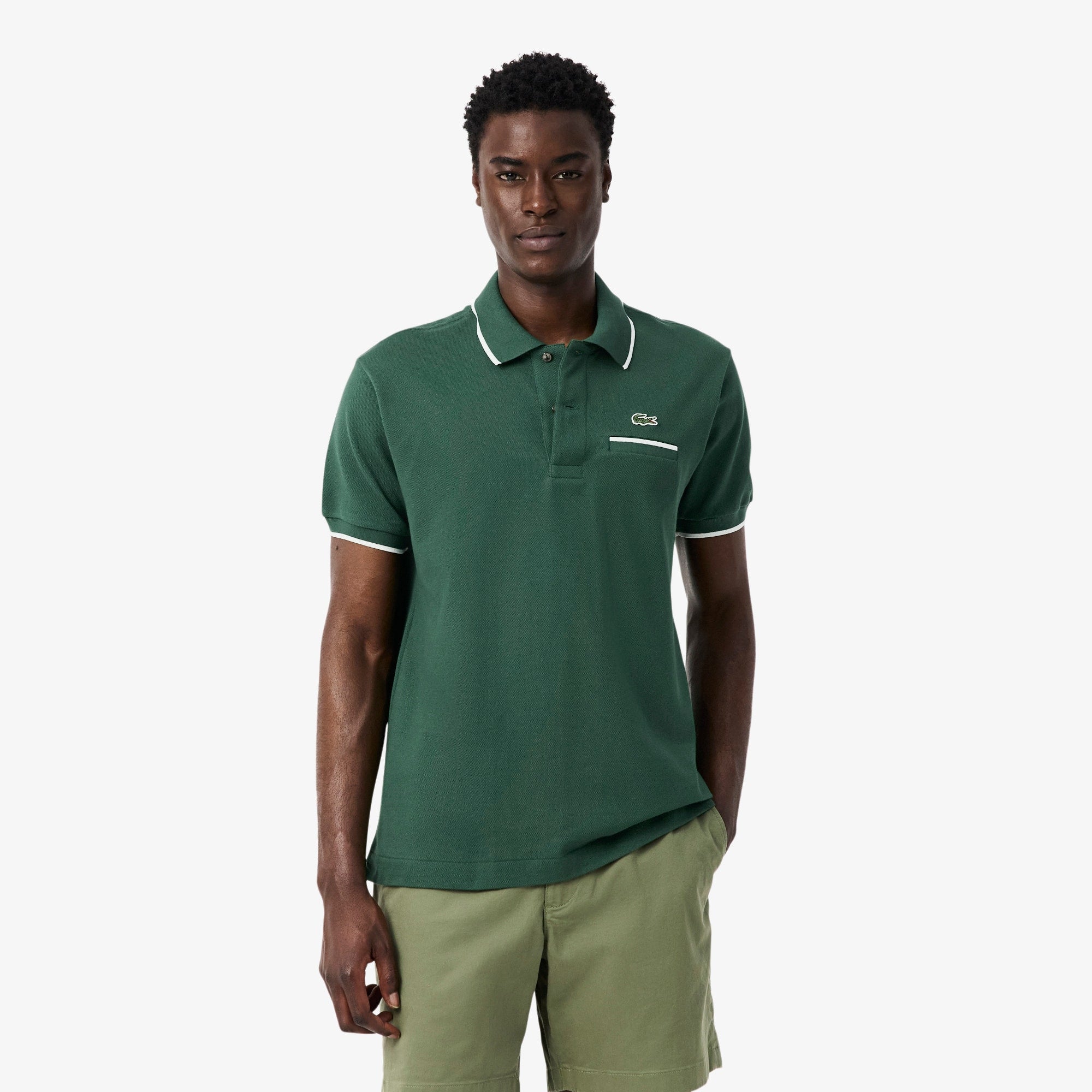 Men's Classic Fit Pocket Accent L.12.12 Polo - Green / White