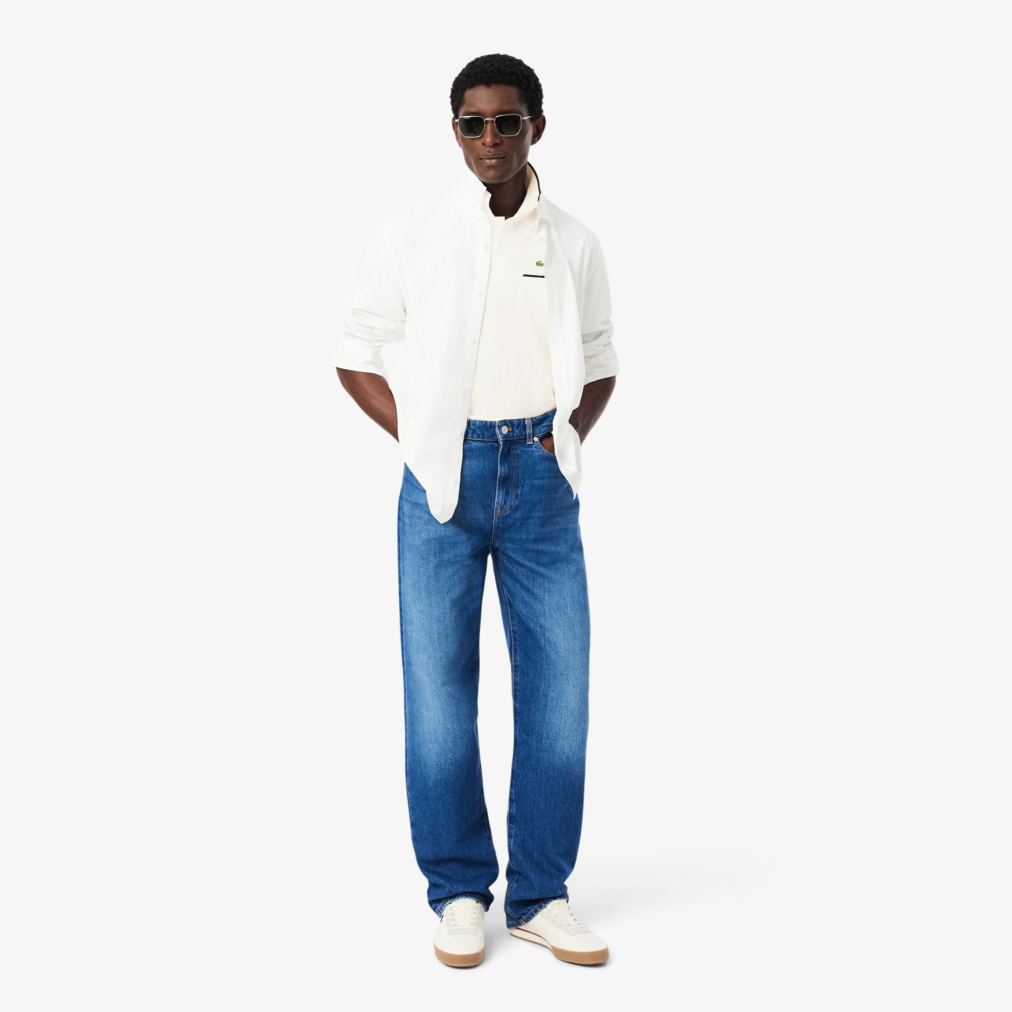 Men's Classic Fit Pocket Accent L.12.12 Polo - White / Navy Blue