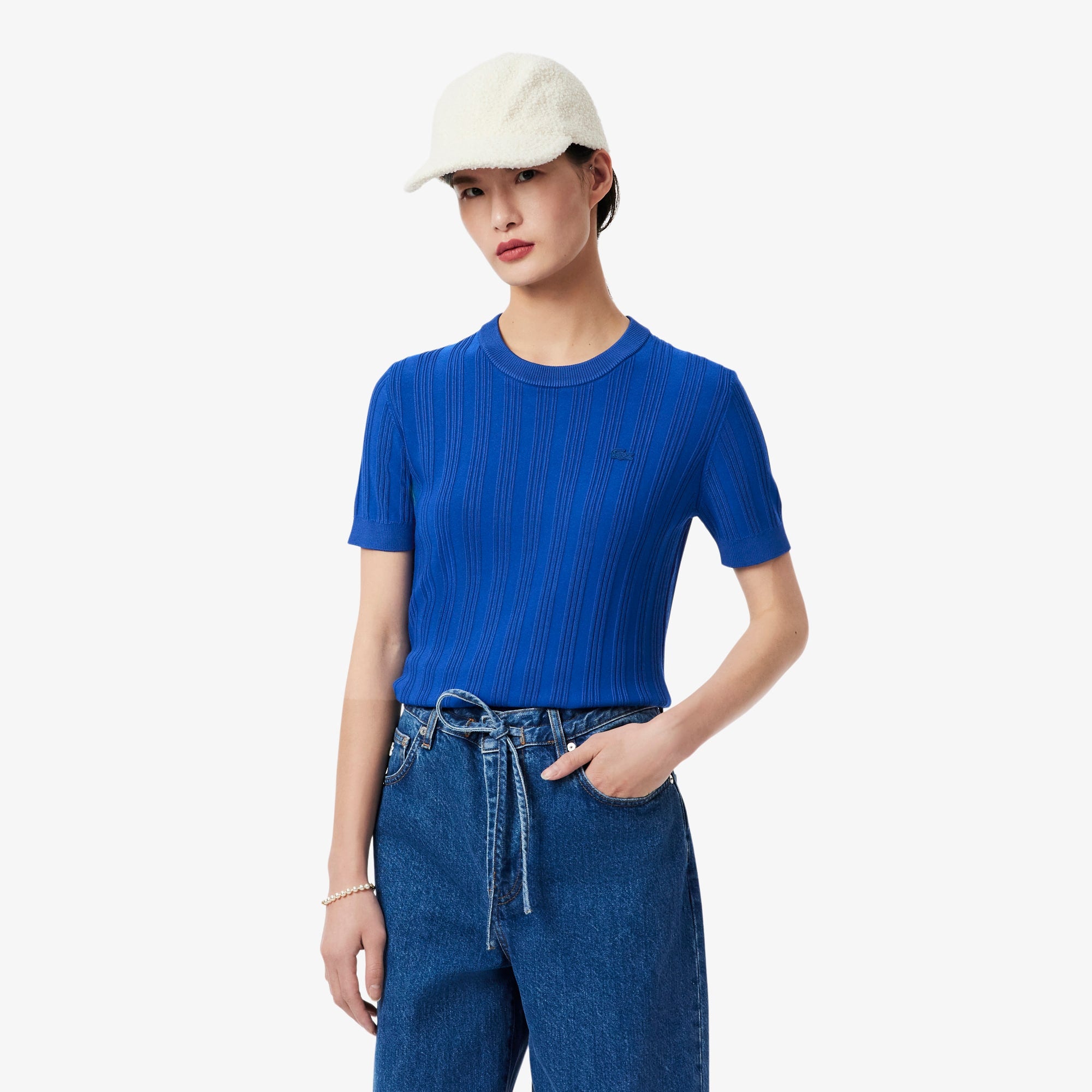 Women's Short Sleeve Rib Knit Sweater - Blue