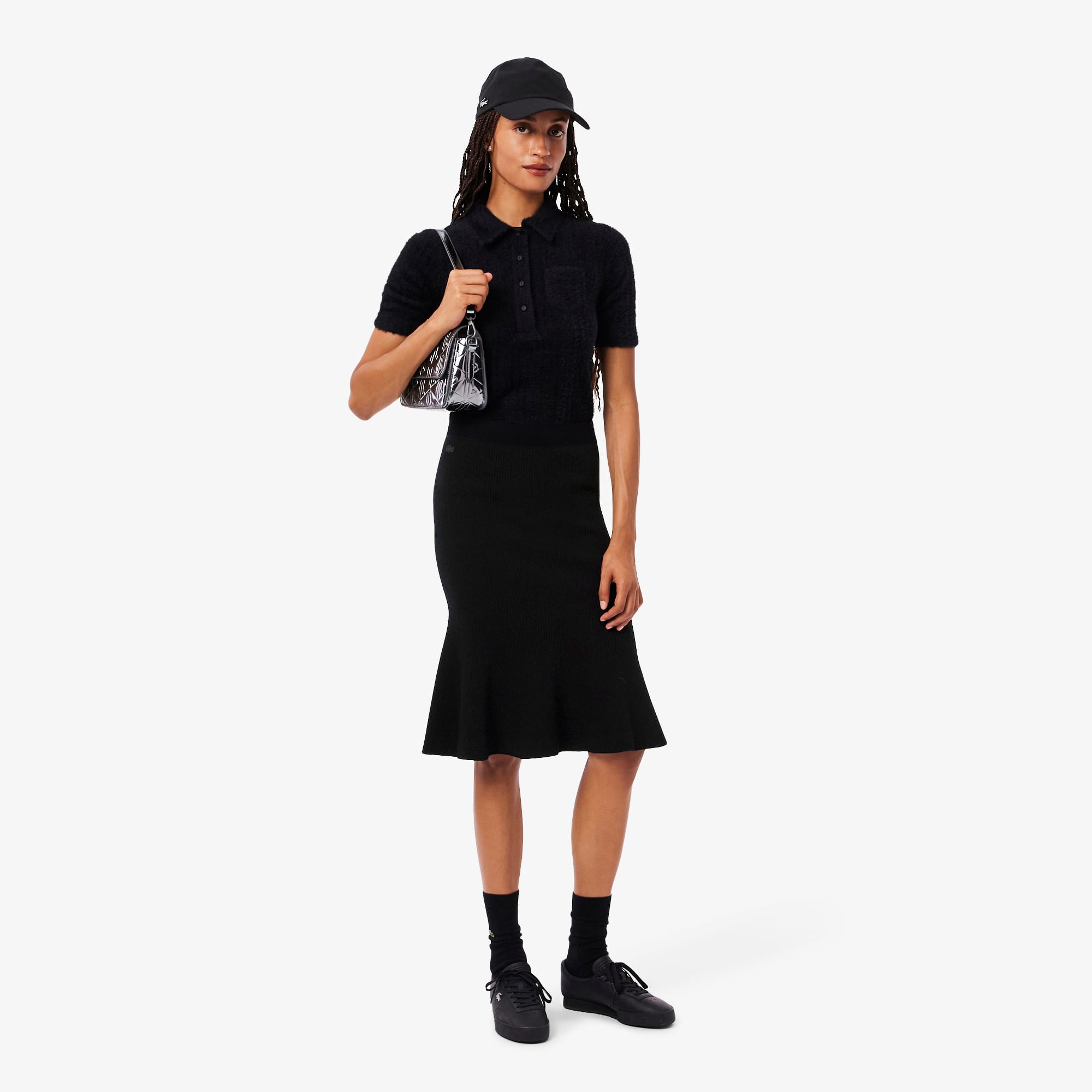 Women's 3D Ribbed Midi Skirt - Black
