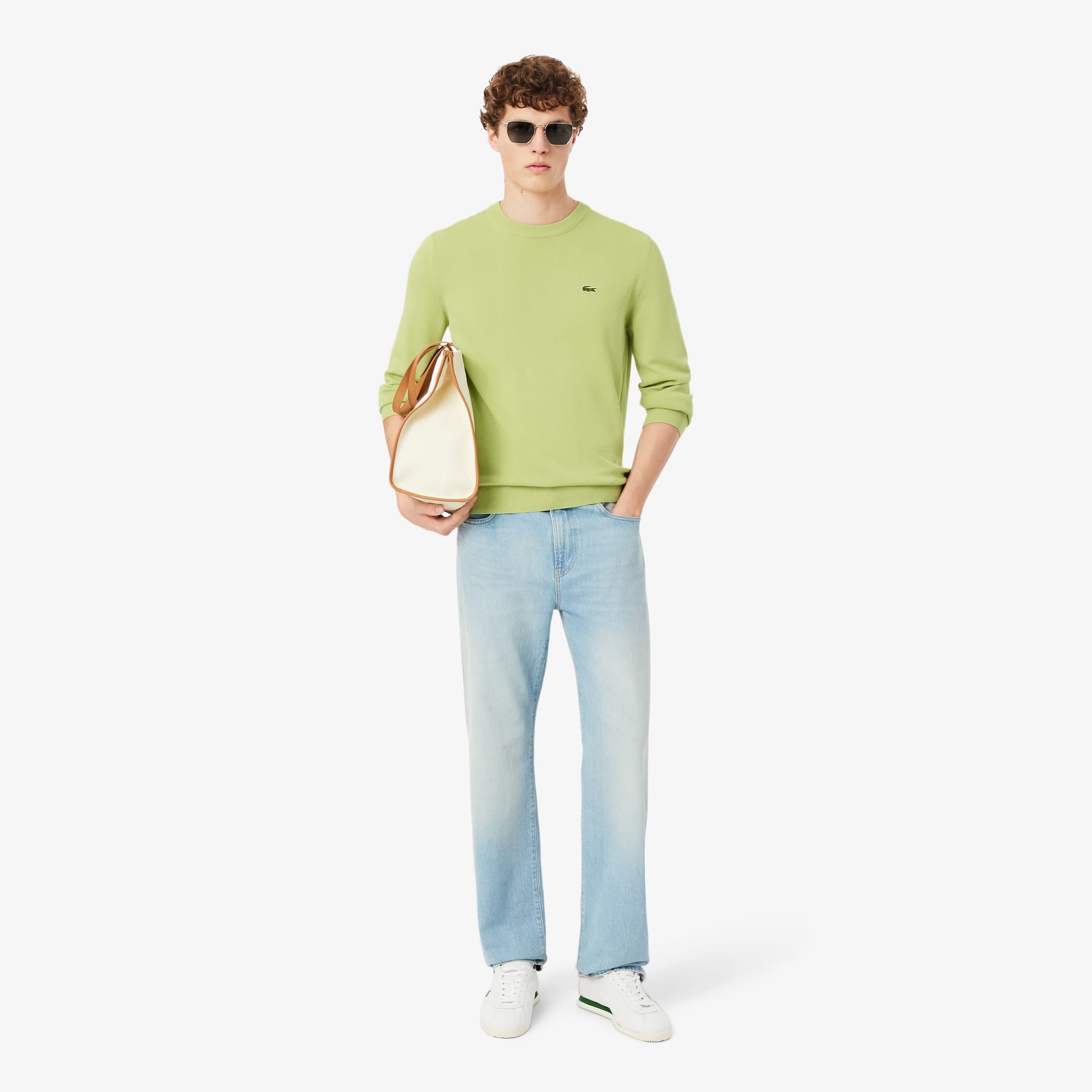 Men's Crew Neck Cotton Sweater - Green