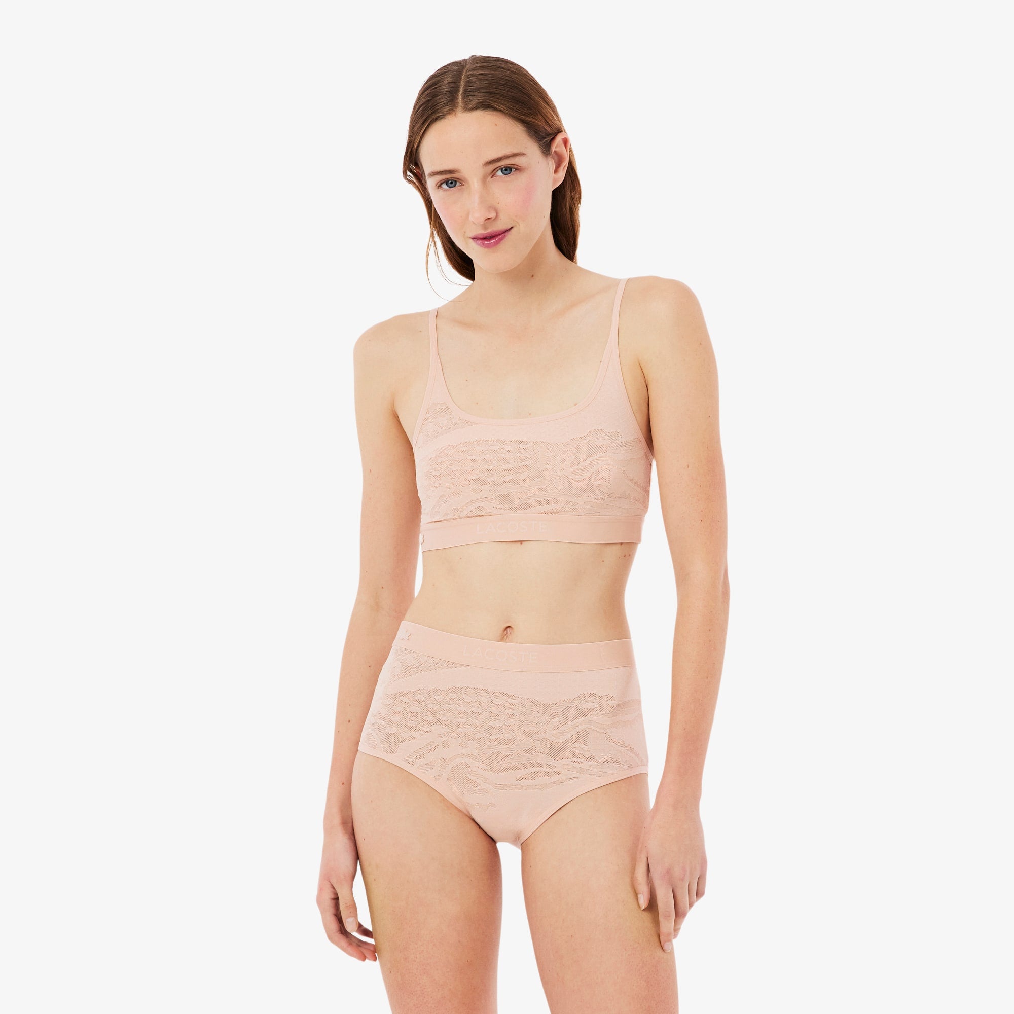 Crocodile Accent Mesh Bralette - Beige