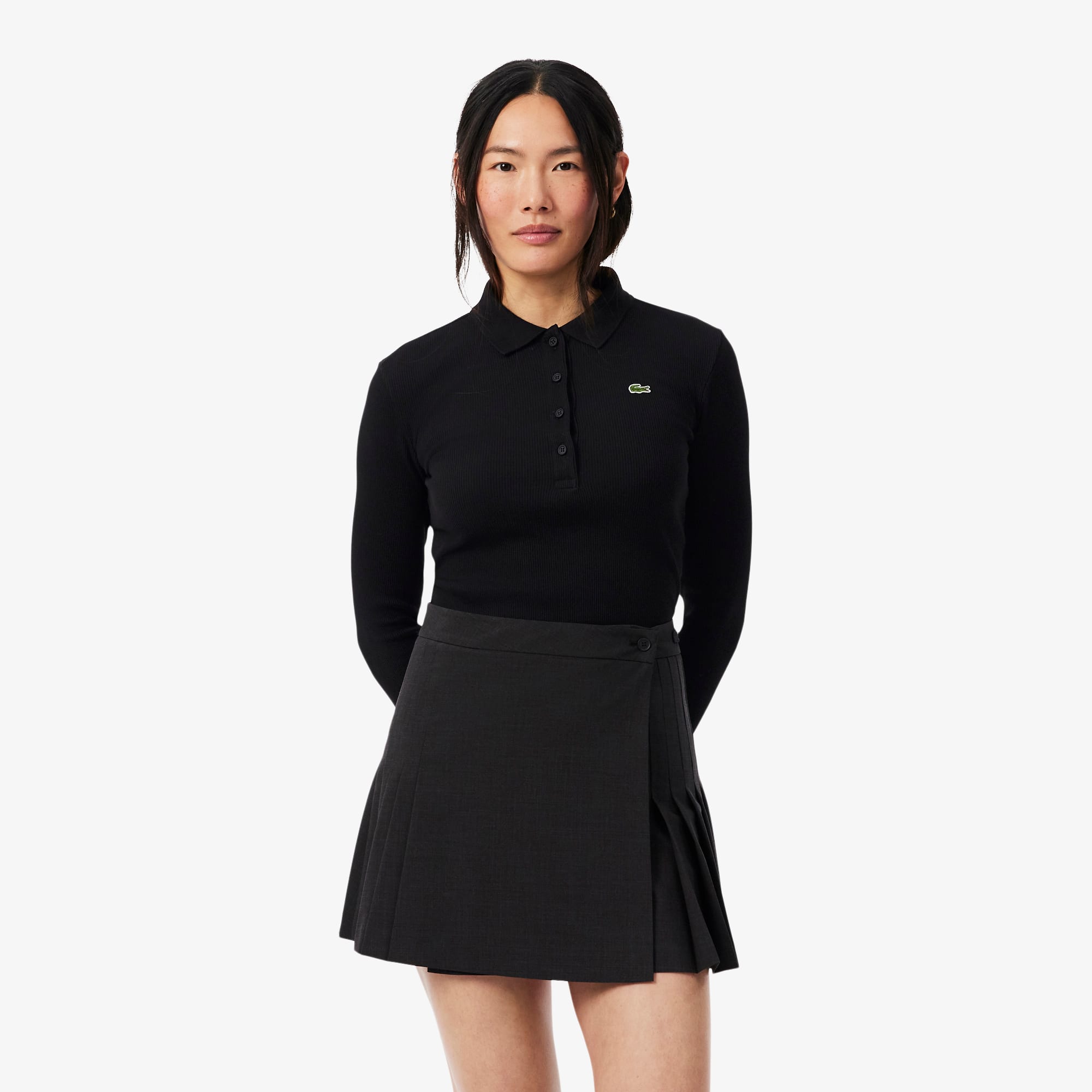 Women's Slim Fit L.12.D Ribbed Cotton Polo - Black