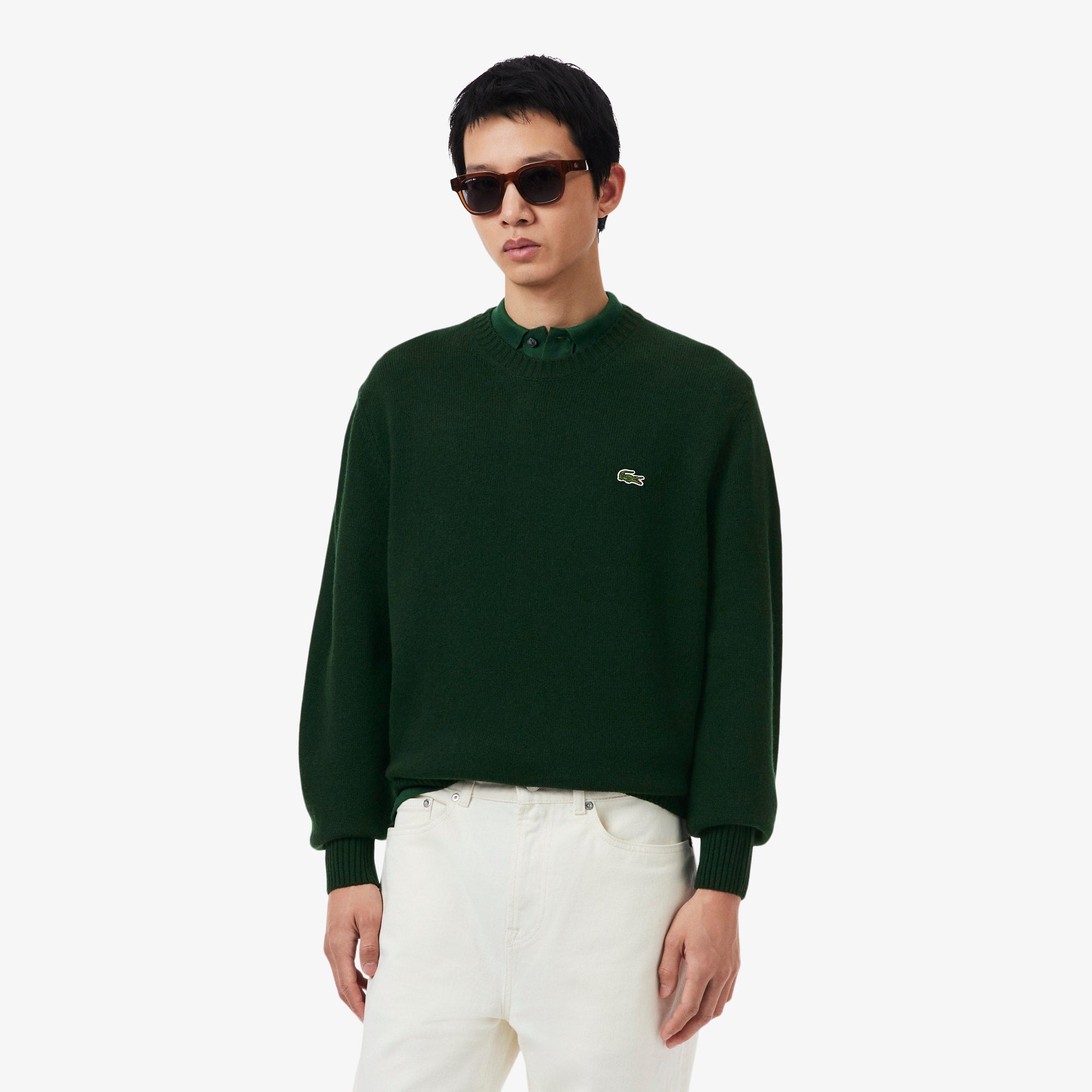 Men's Wool Crew Neck Sweater - Forest green
