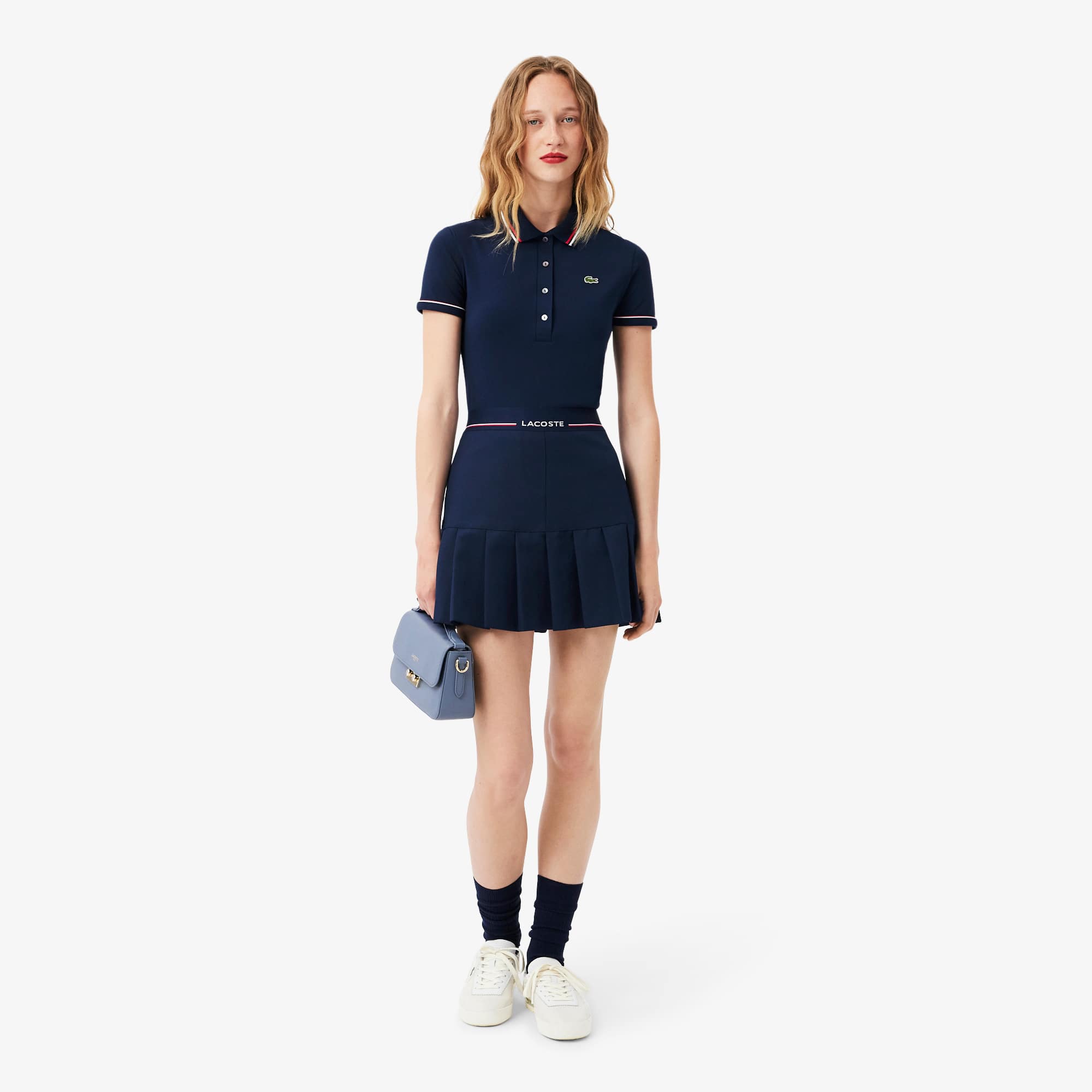 Women's Short Pleated Wool Blend Skirt - Navy Blue