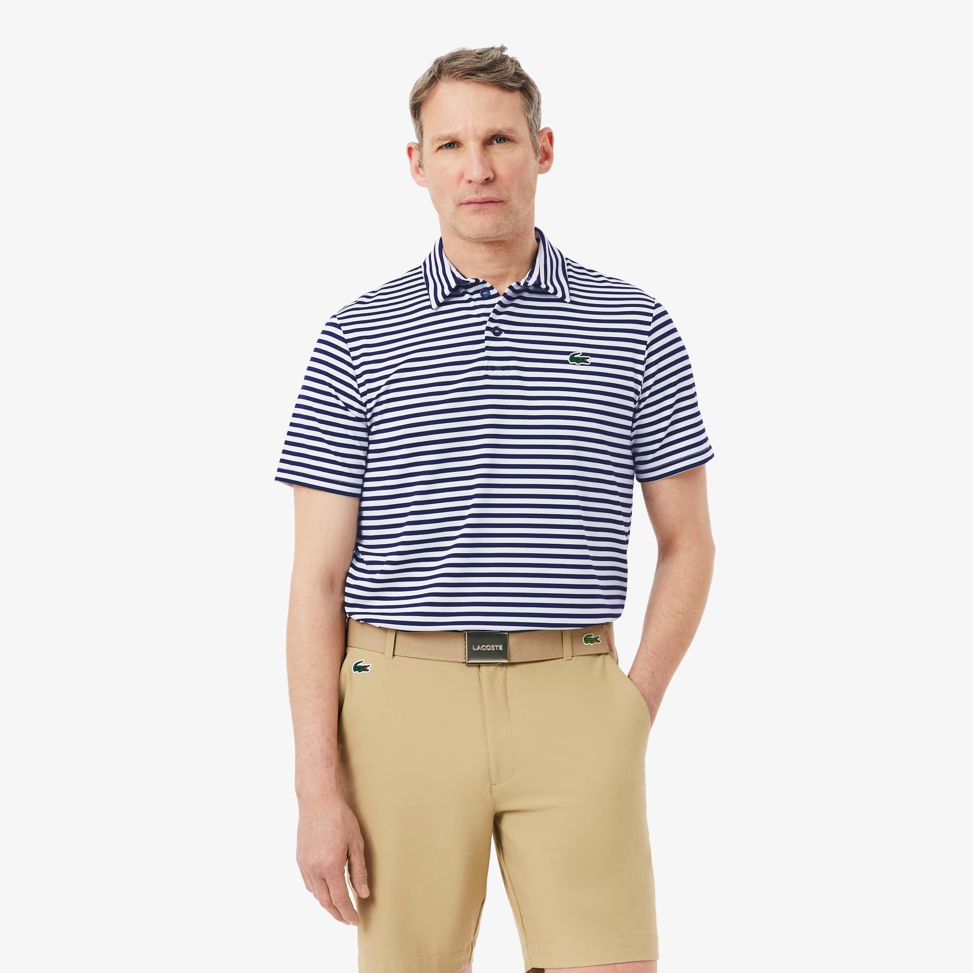 Regular Fit Ultra Dry Striped Golf Polo - Navy Blue / White