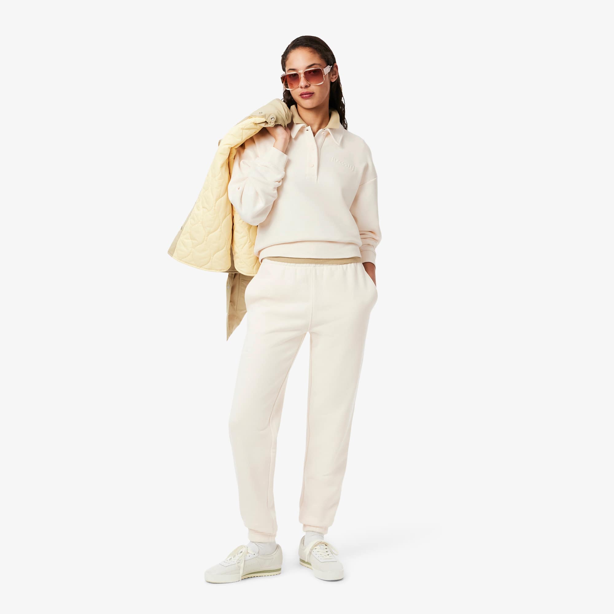 Women's Embossed Logo Fleece Pants - Cream
