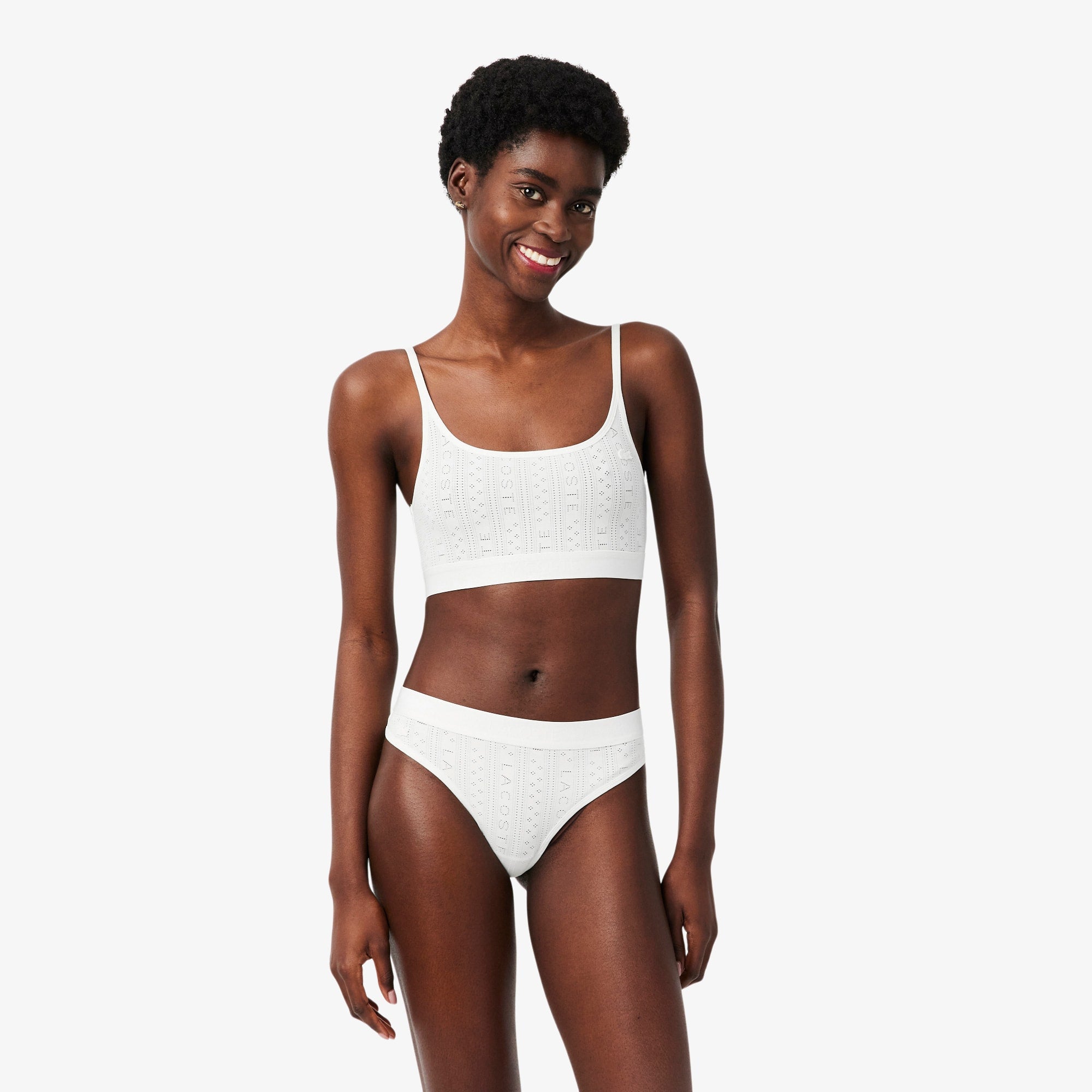 Logo Pointelle Bralette - White
