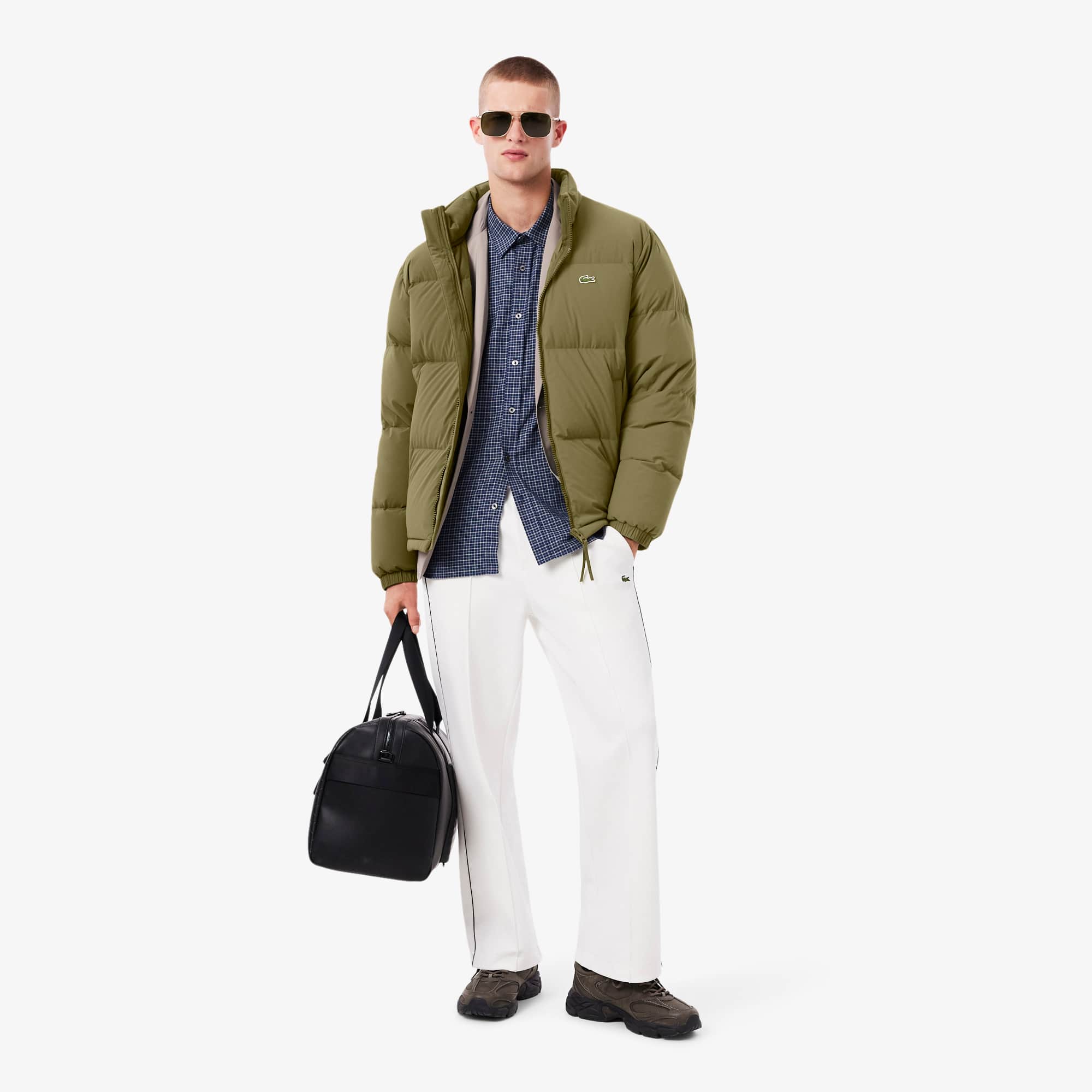 Men's Water-Repellent Hooded Down Jacket - Khaki Green