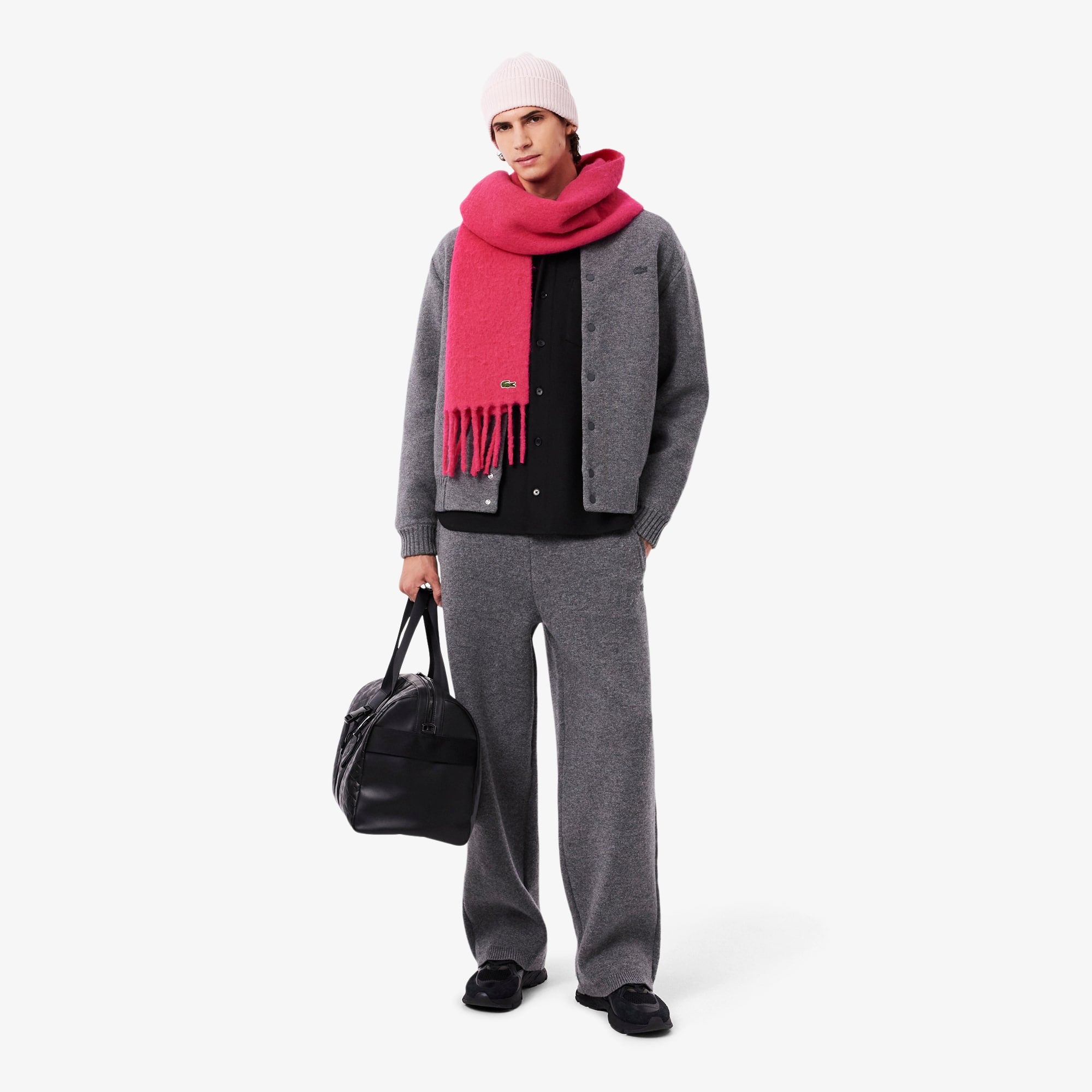 Unisex Fringed Alpaca Wool Scarf - Pink